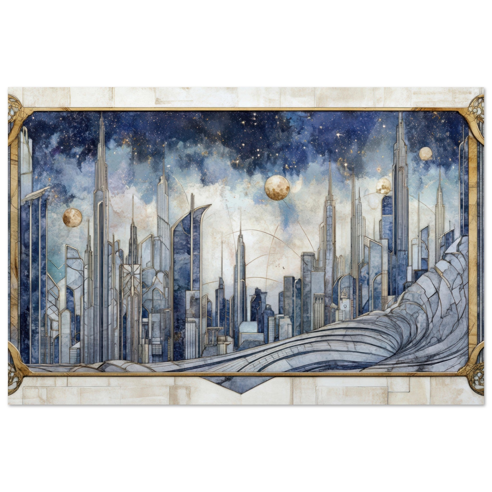 Fine Art Poster Landscape - Architects of the Stars A stylized depiction - Shop Ai Art WebShop - Digital Art online Store