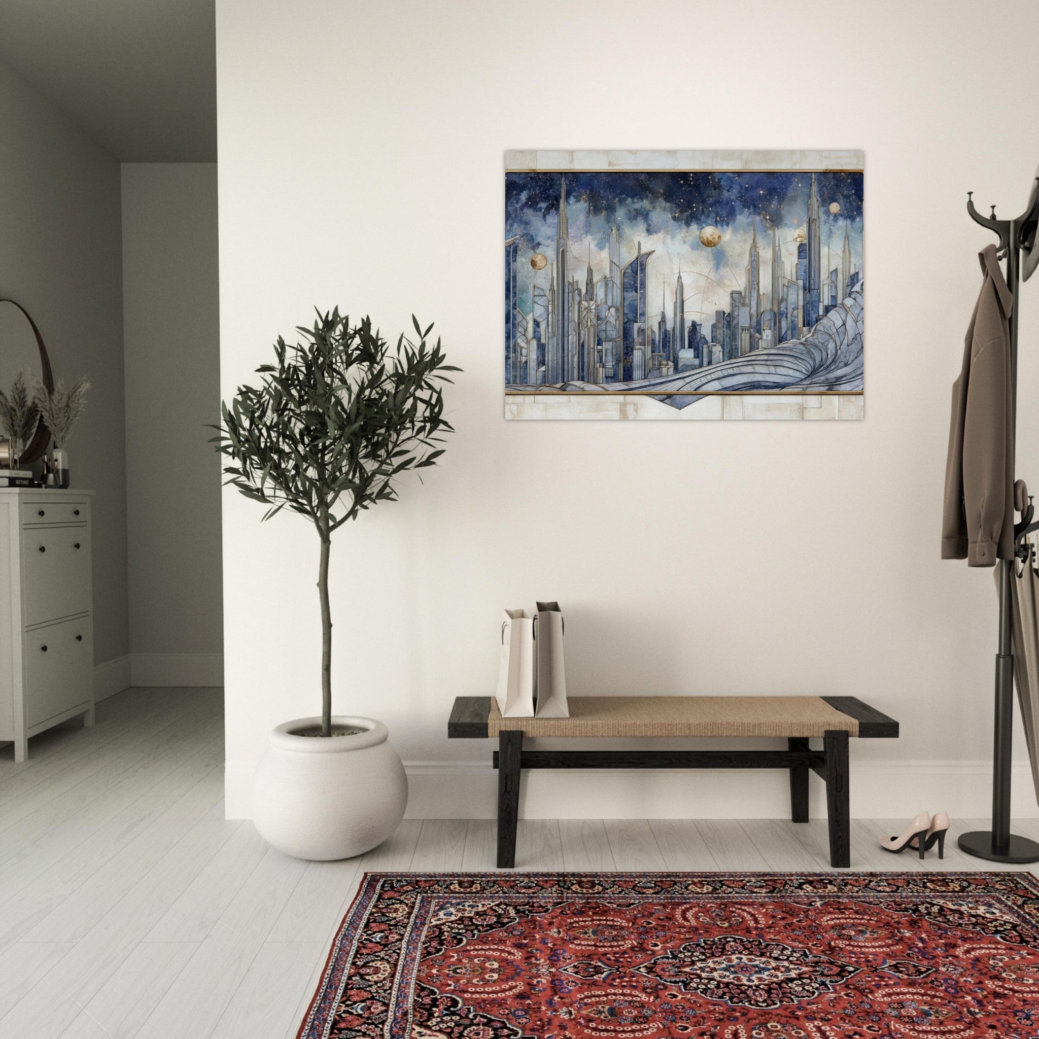 Fine Art Poster Landscape - Architects of the Stars A stylized depiction - Shop Ai Art WebShop - Digital Art online Store