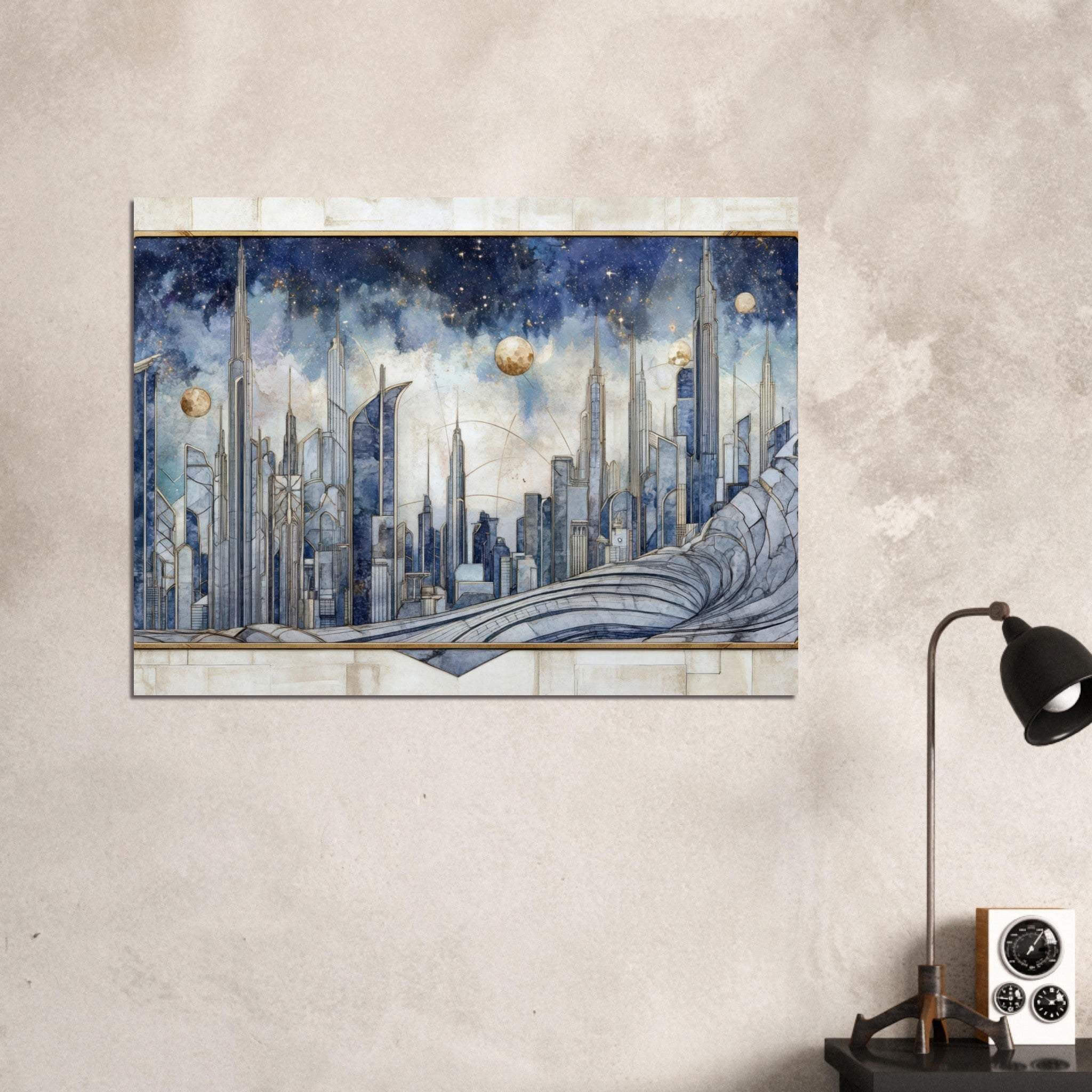 Fine Art Poster Landscape - Architects of the Stars A stylized depiction - Shop Ai Art WebShop - Digital Art online Store