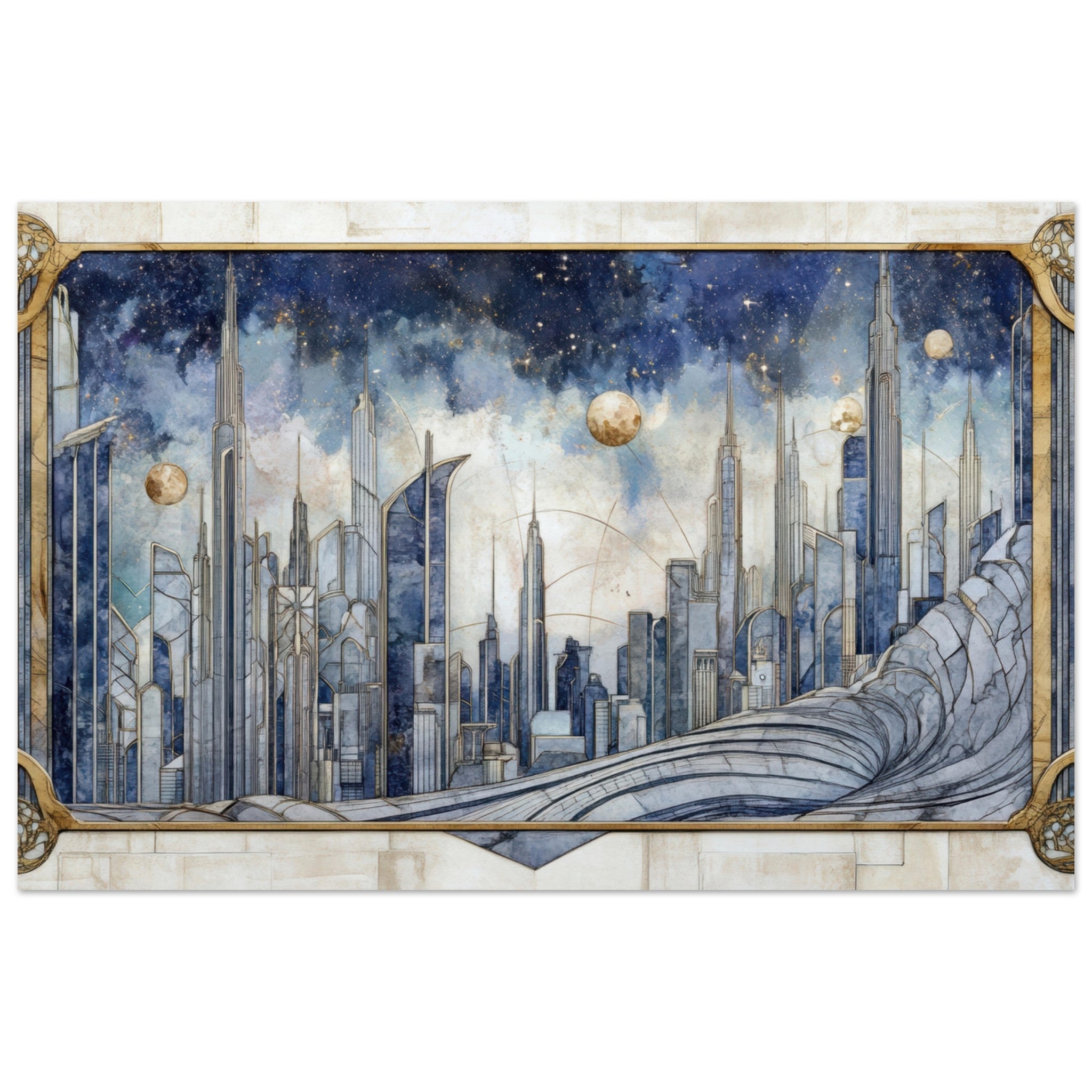 Fine Art Poster Landscape - Architects of the Stars A stylized depiction - Shop Ai Art WebShop - Digital Art online Store