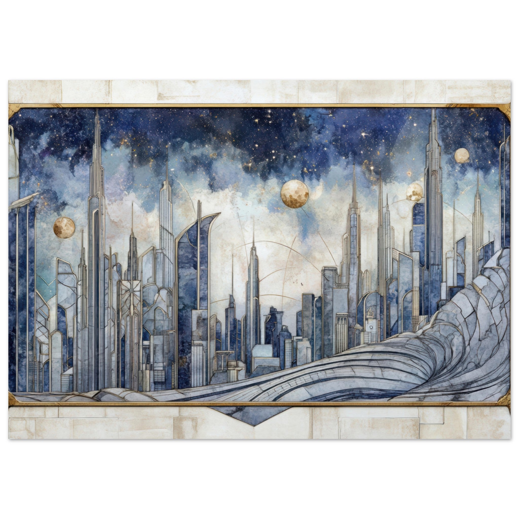 Fine Art Poster Landscape - Architects of the Stars A stylized depiction - Shop Ai Art WebShop - Digital Art online Store
