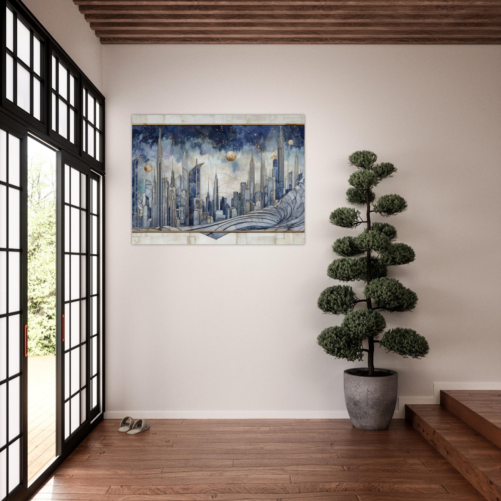 Fine Art Poster Landscape - Architects of the Stars A stylized depiction - Shop Ai Art WebShop - Digital Art online Store