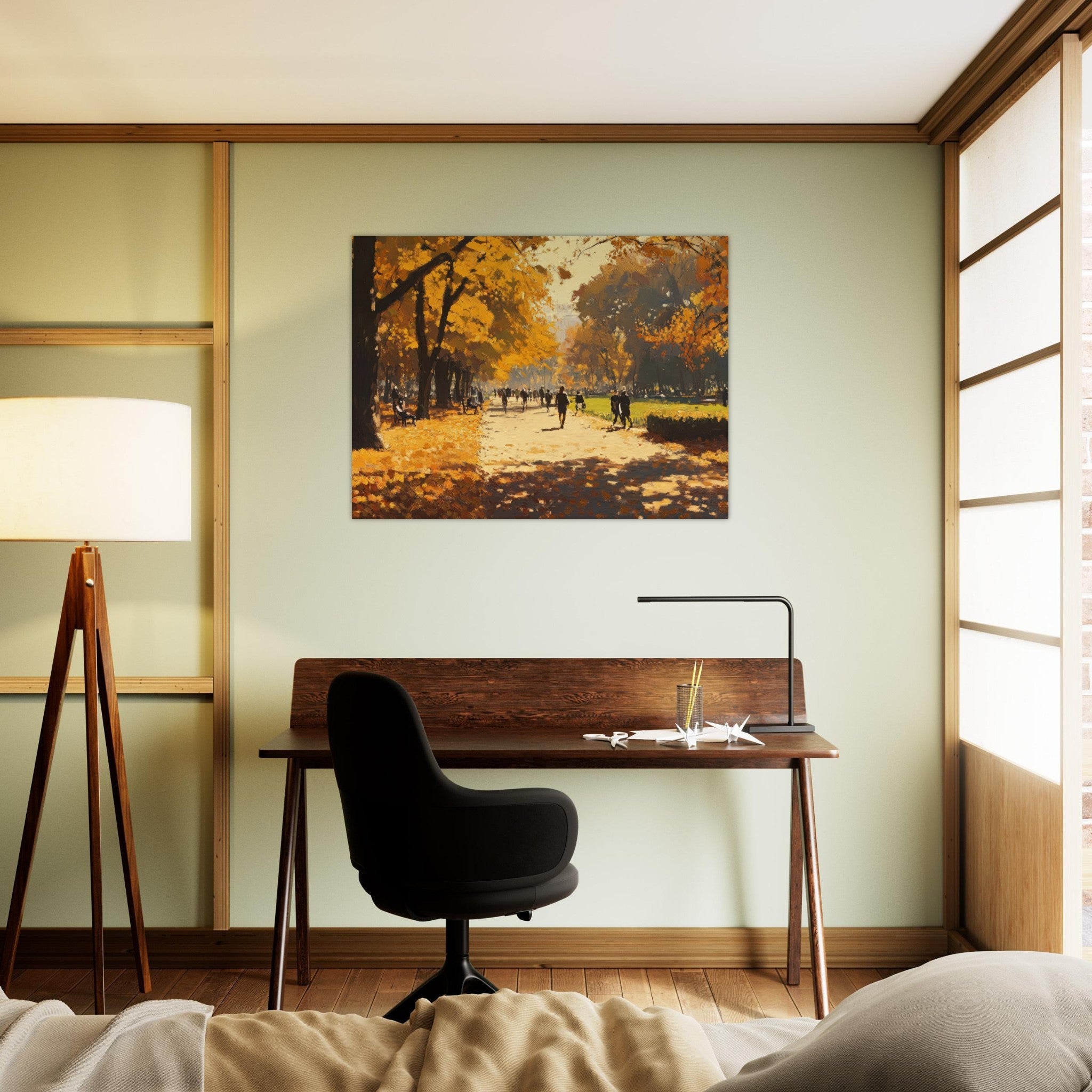 Fine Art Poster Landscape - Autumn Park with Strolling Figures A vast park 3 - Shop Ai Art WebShop - Digital Art online Store