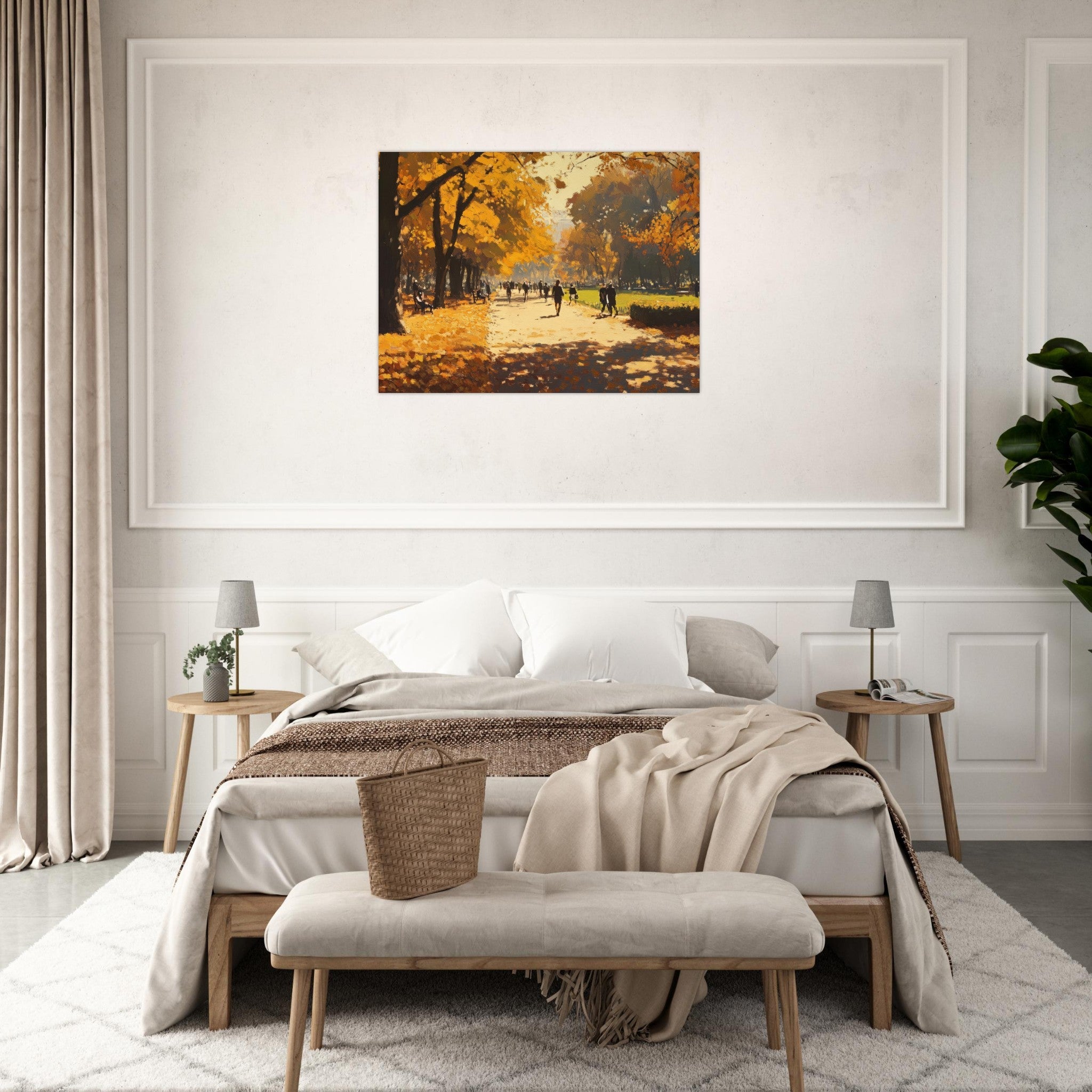 Fine Art Poster Landscape - Autumn Park with Strolling Figures A vast park 3 - Shop Ai Art WebShop - Digital Art online Store