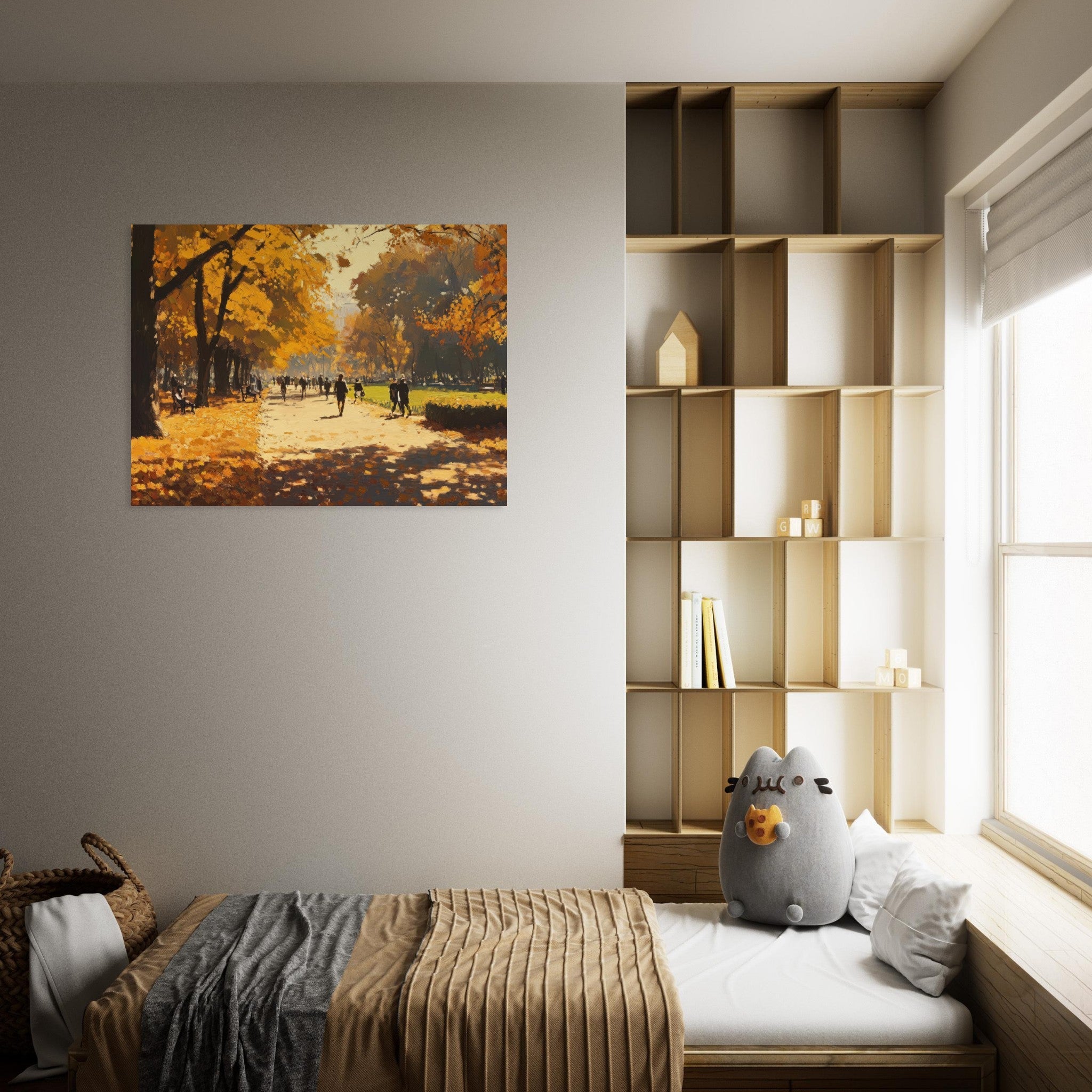 Fine Art Poster Landscape - Autumn Park with Strolling Figures A vast park 3 - Shop Ai Art WebShop - Digital Art online Store