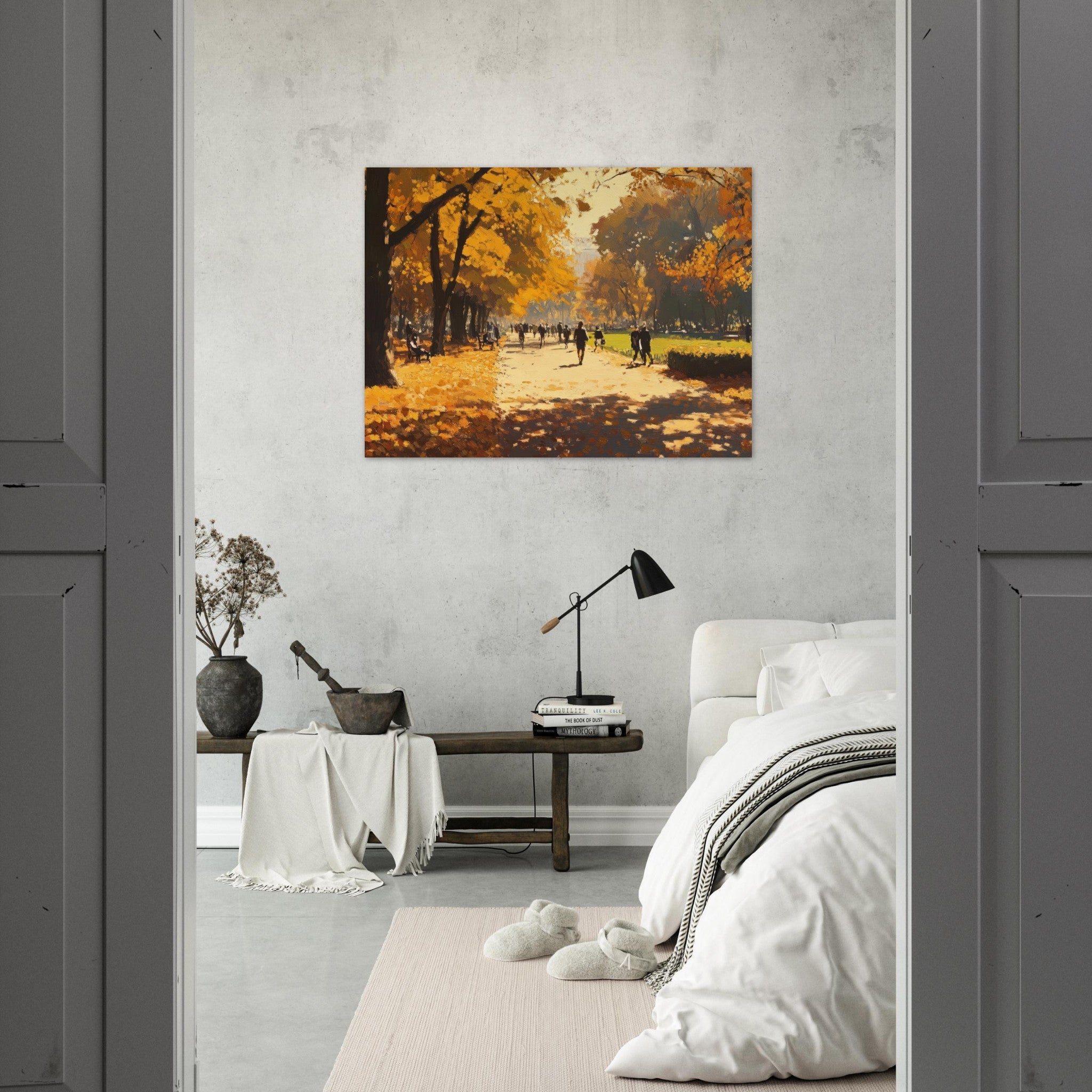 Fine Art Poster Landscape - Autumn Park with Strolling Figures A vast park 3 - Shop Ai Art WebShop - Digital Art online Store