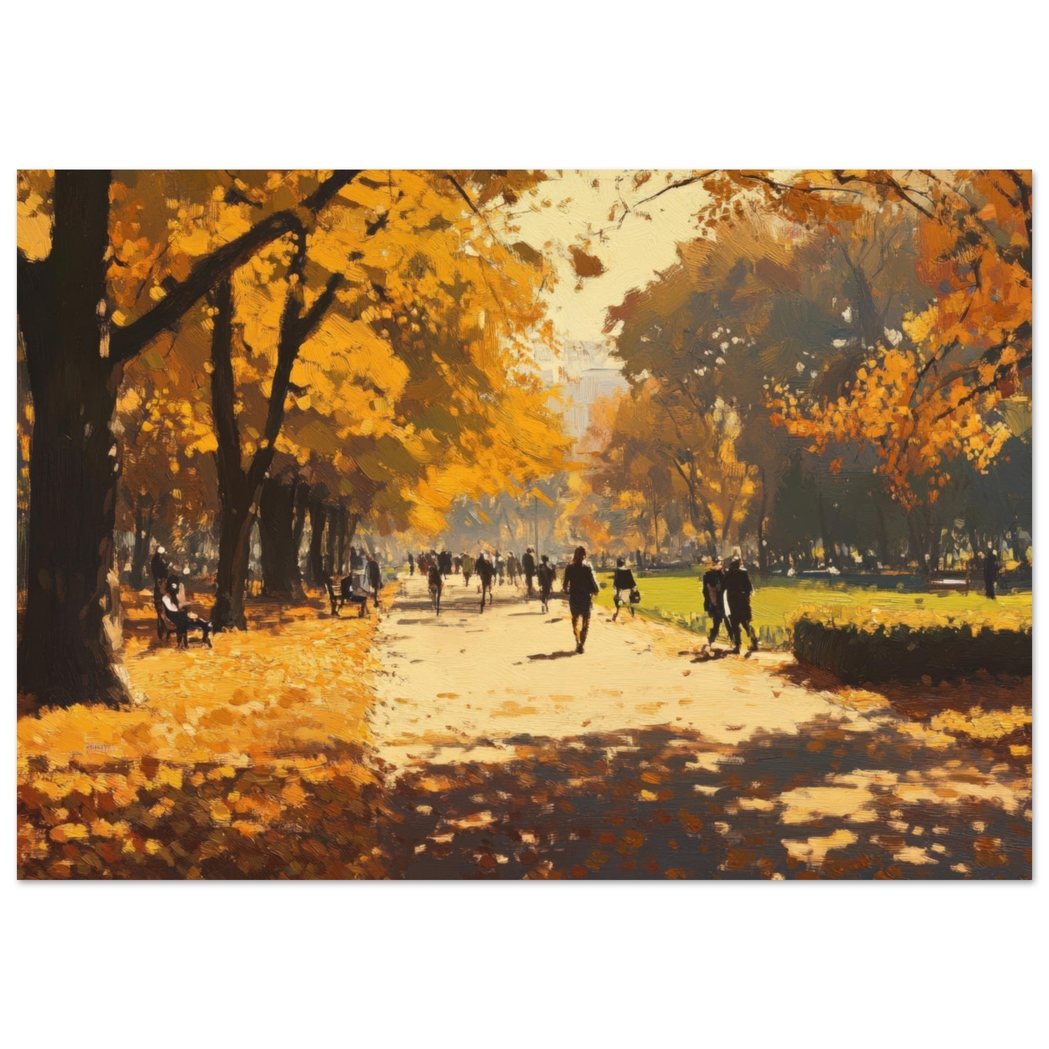 Fine Art Poster Landscape - Autumn Park with Strolling Figures A vast park 3 - Shop Ai Art WebShop - Digital Art online Store