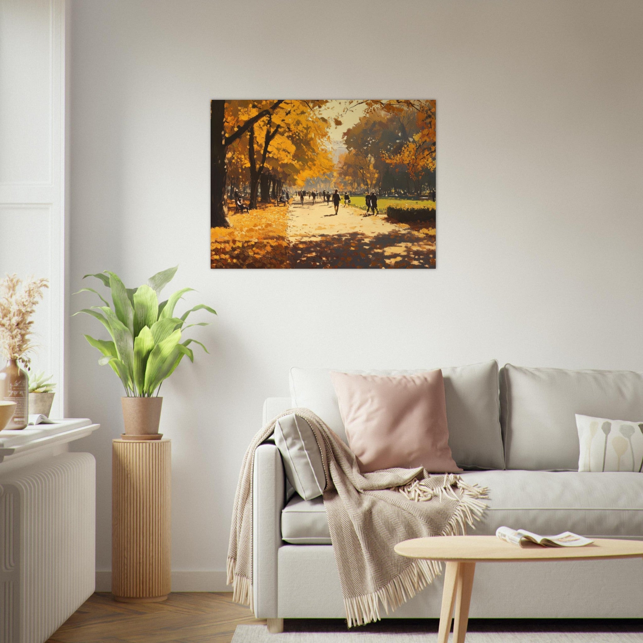 Fine Art Poster Landscape - Autumn Park with Strolling Figures A vast park 3 - Shop Ai Art WebShop - Digital Art online Store