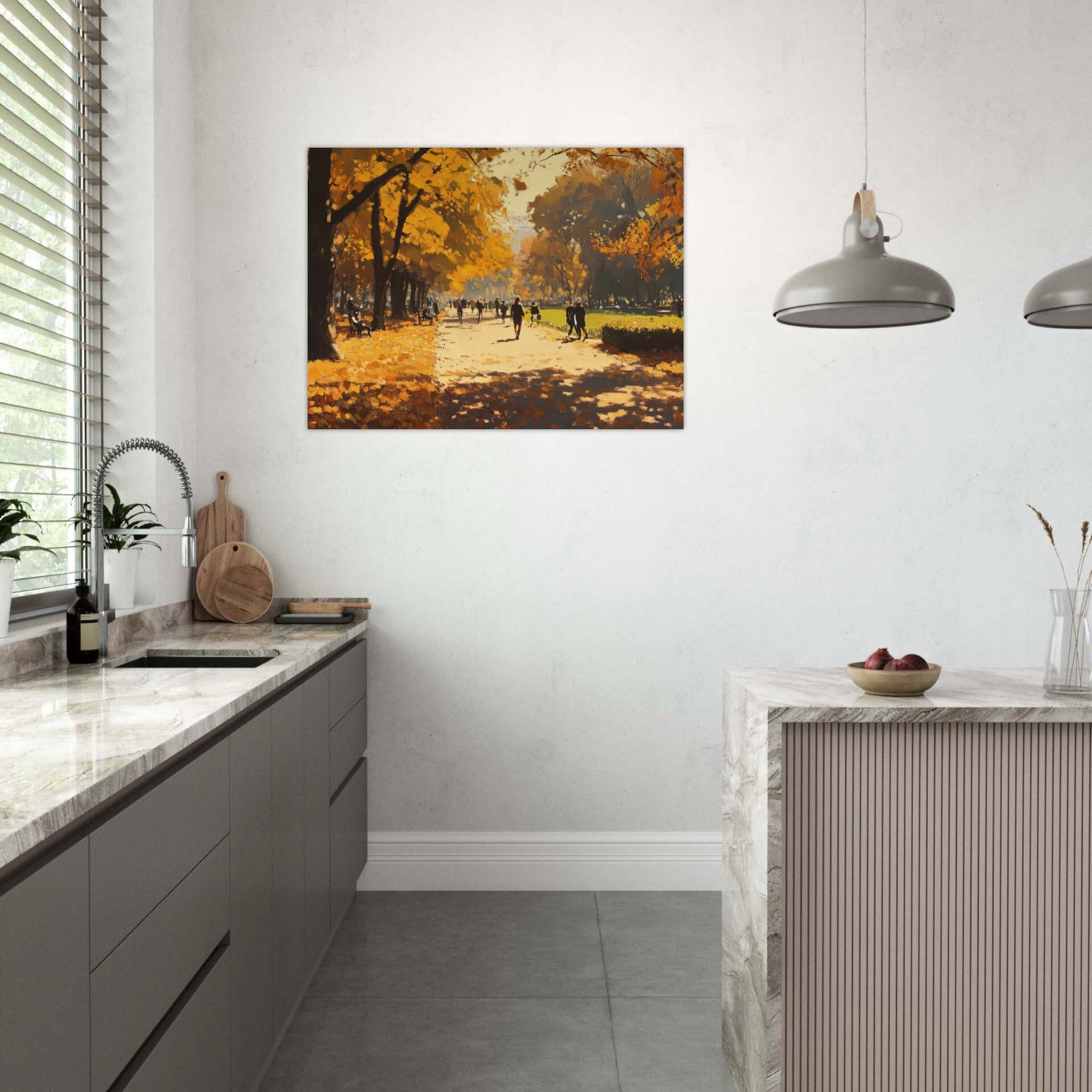Fine Art Poster Landscape - Autumn Park with Strolling Figures A vast park 3 - Shop Ai Art WebShop - Digital Art online Store