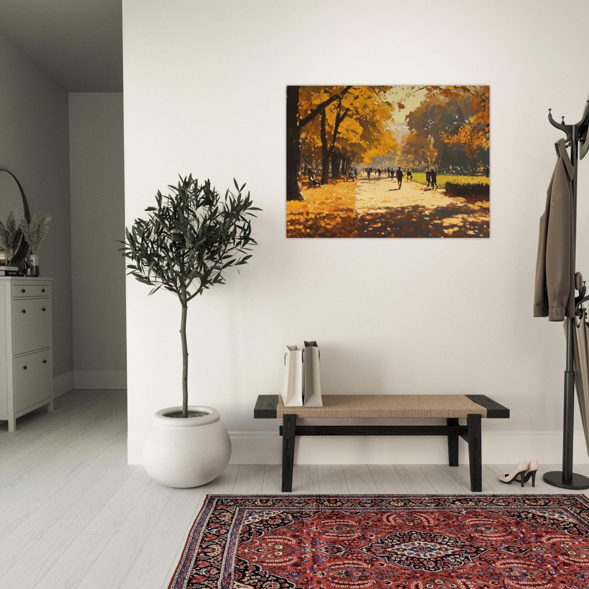 Fine Art Poster Landscape - Autumn Park with Strolling Figures A vast park 3 - Shop Ai Art WebShop - Digital Art online Store