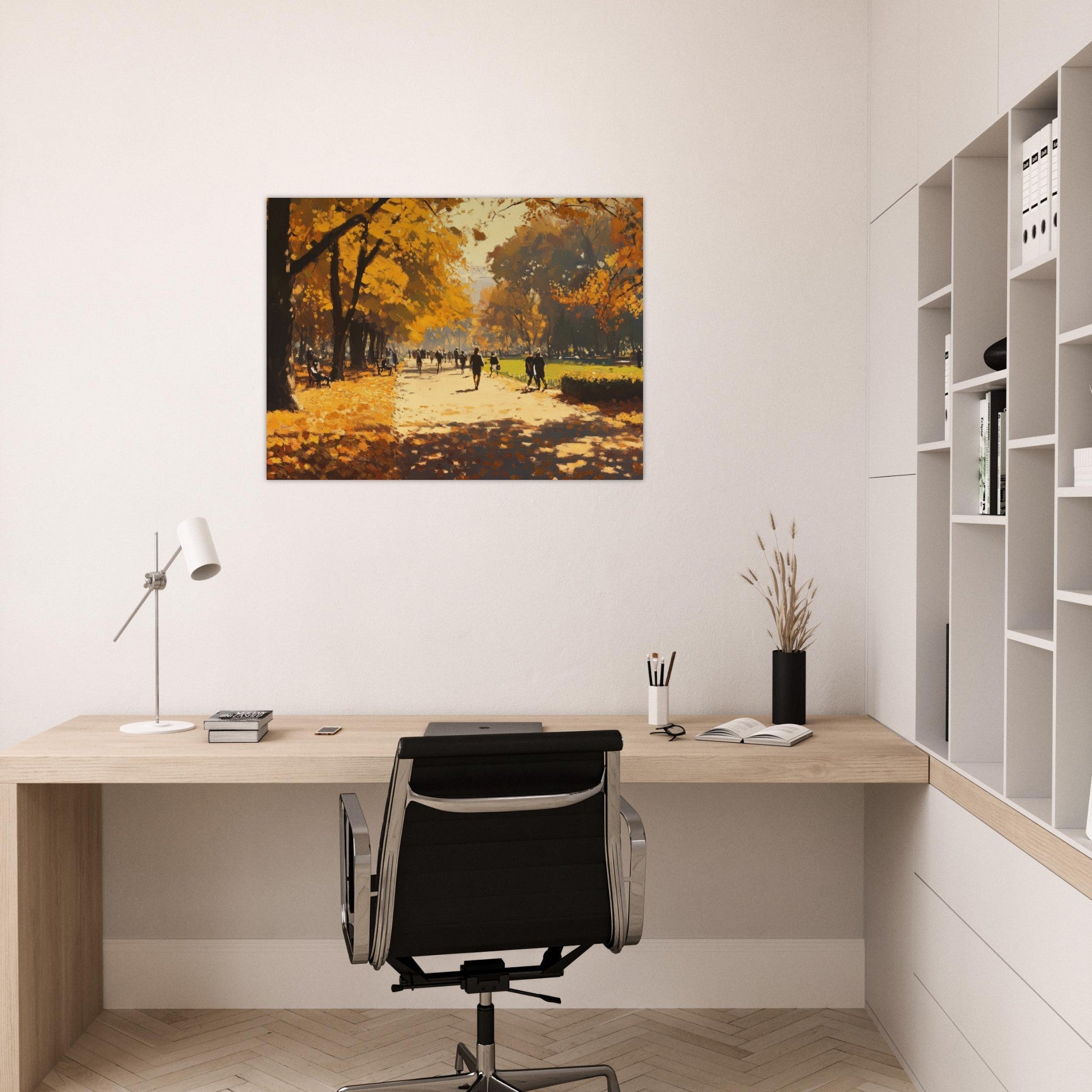 Fine Art Poster Landscape - Autumn Park with Strolling Figures A vast park 3 - Shop Ai Art WebShop - Digital Art online Store