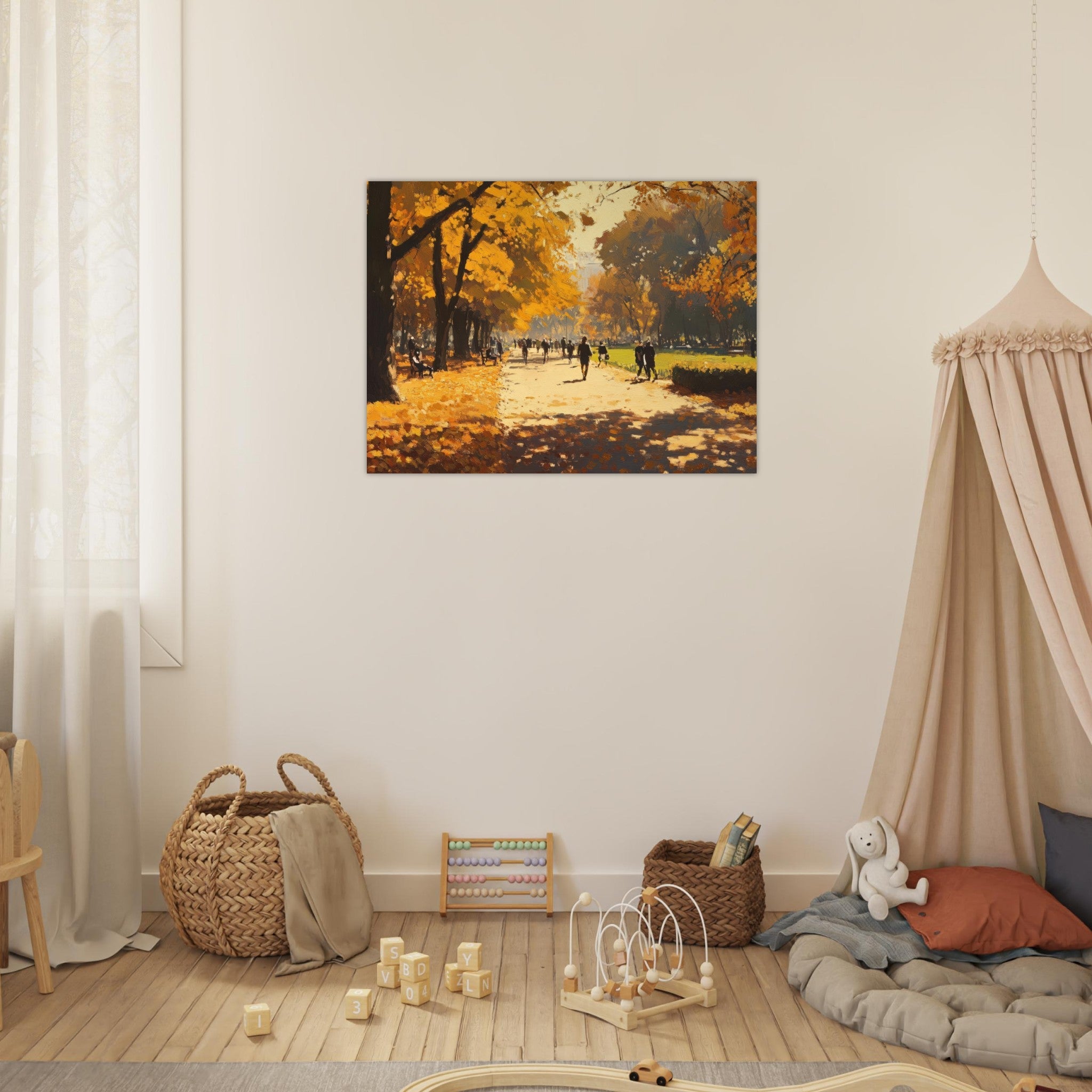 Fine Art Poster Landscape - Autumn Park with Strolling Figures A vast park 3 - Shop Ai Art WebShop - Digital Art online Store