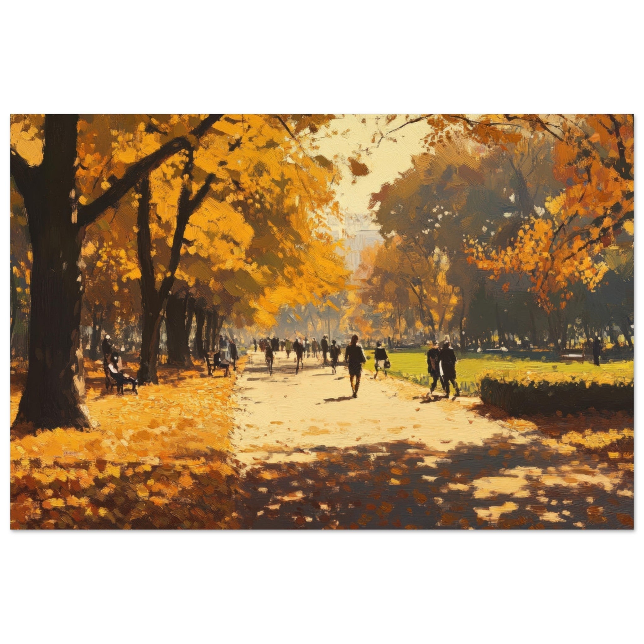 Fine Art Poster Landscape - Autumn Park with Strolling Figures A vast park 3 - Shop Ai Art WebShop - Digital Art online Store