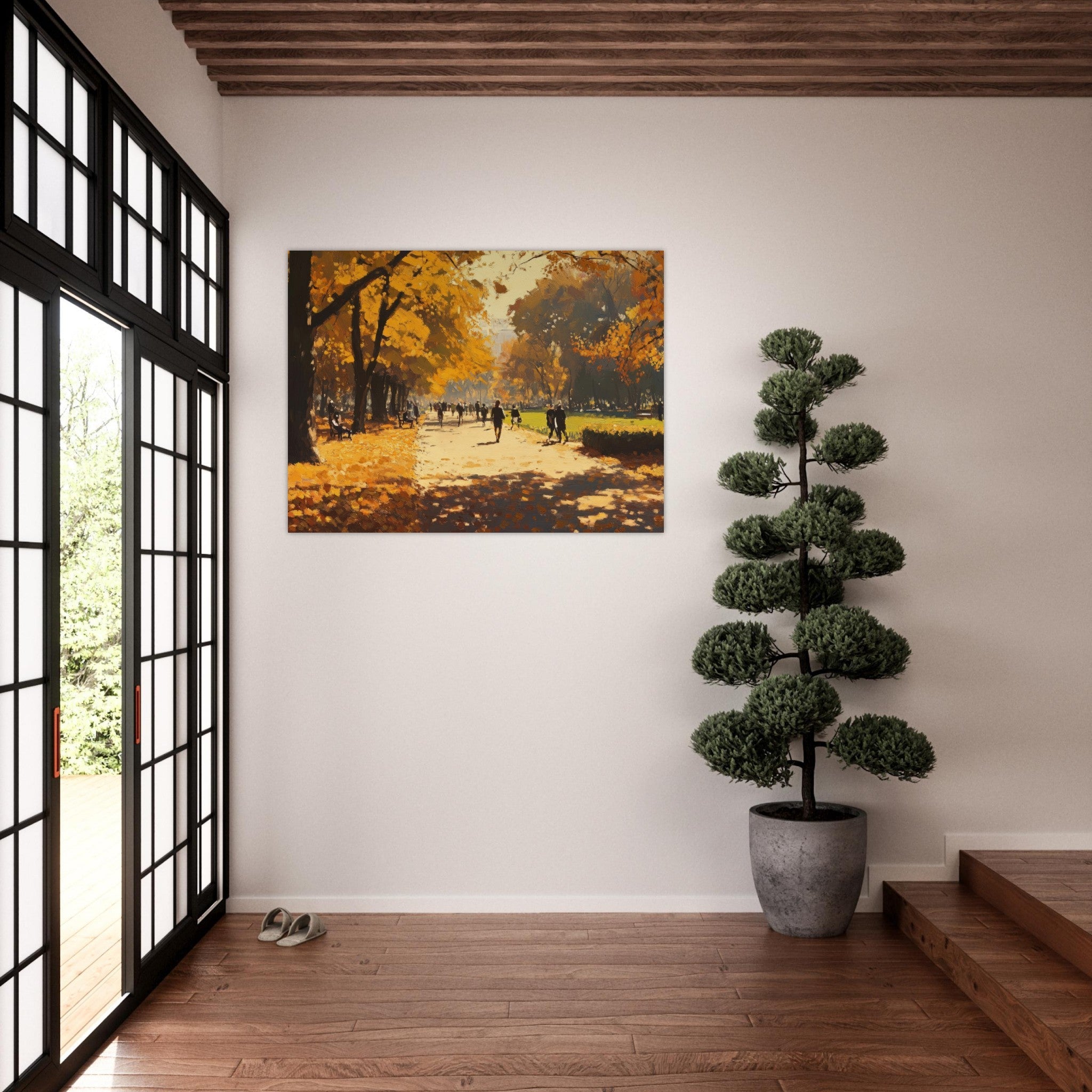 Fine Art Poster Landscape - Autumn Park with Strolling Figures A vast park 3 - Shop Ai Art WebShop - Digital Art online Store