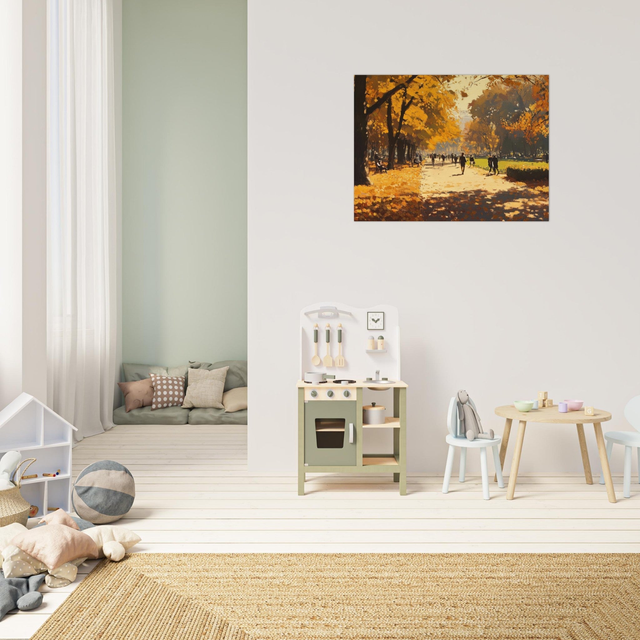 Fine Art Poster Landscape - Autumn Park with Strolling Figures A vast park 3 - Shop Ai Art WebShop - Digital Art online Store