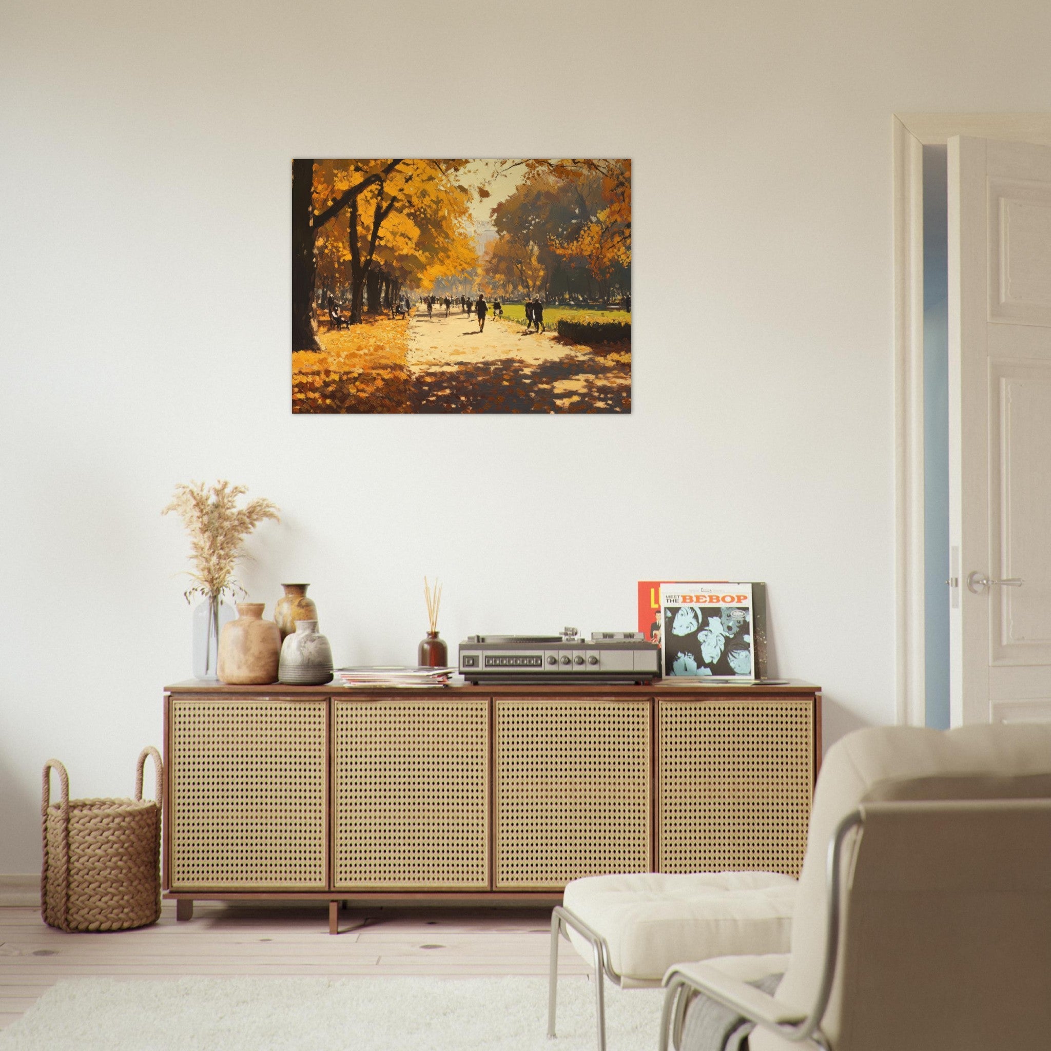 Fine Art Poster Landscape - Autumn Park with Strolling Figures A vast park 3 - Shop Ai Art WebShop - Digital Art online Store