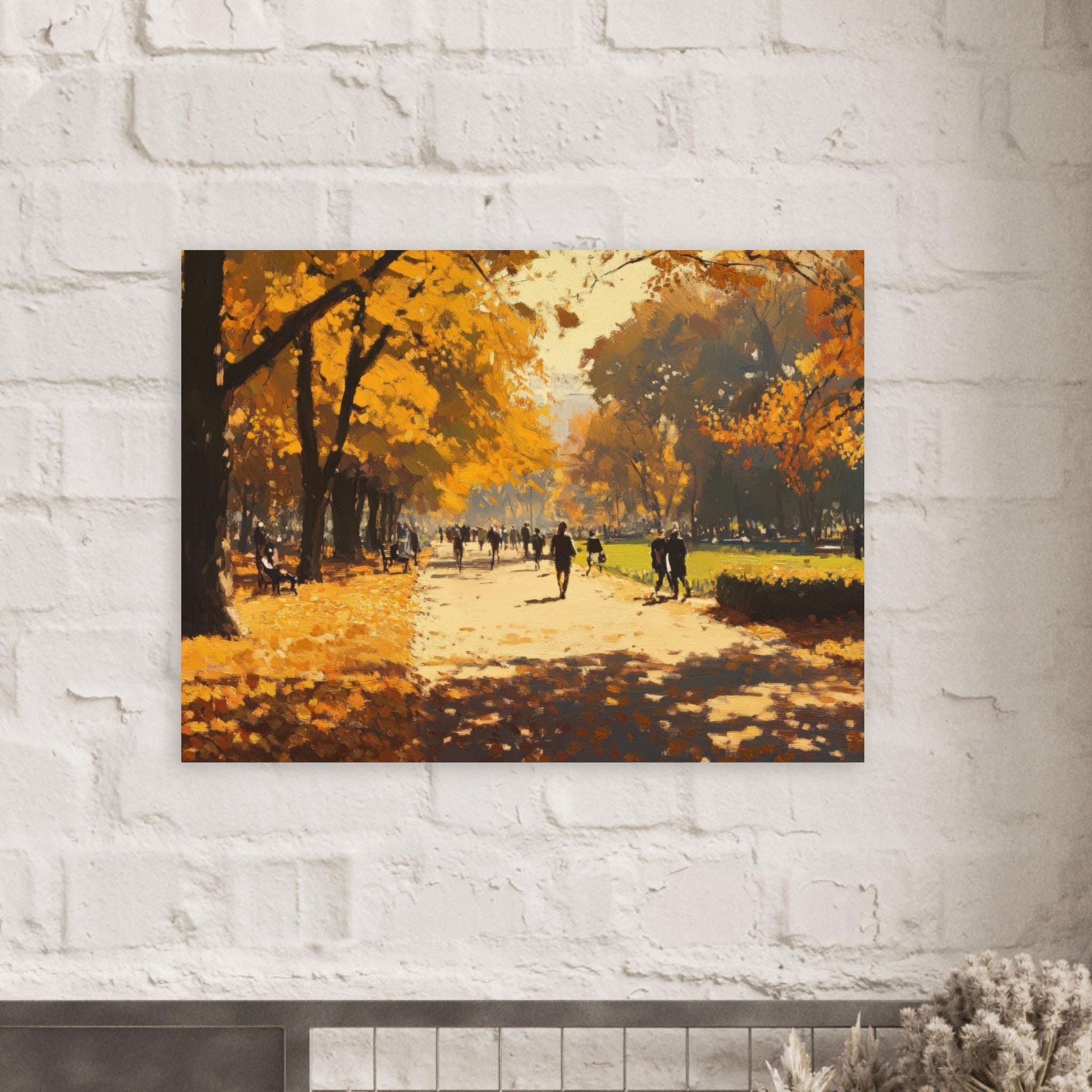 Fine Art Poster Landscape - Autumn Park with Strolling Figures A vast park 3 - Shop Ai Art WebShop - Digital Art online Store