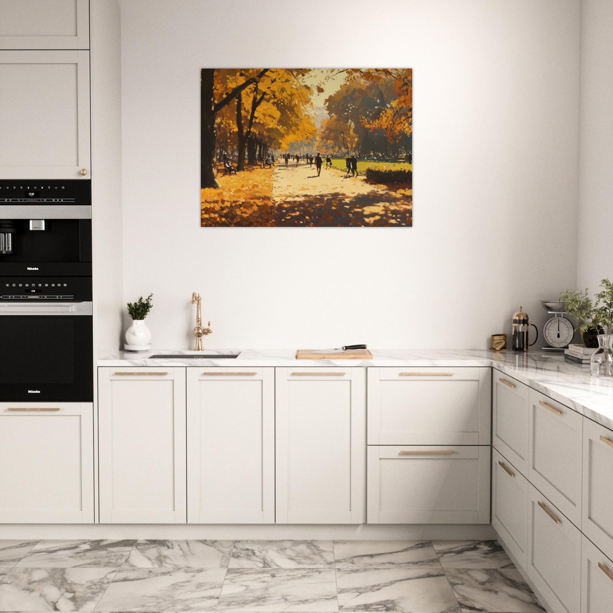 Fine Art Poster Landscape - Autumn Park with Strolling Figures A vast park 3 - Shop Ai Art WebShop - Digital Art online Store