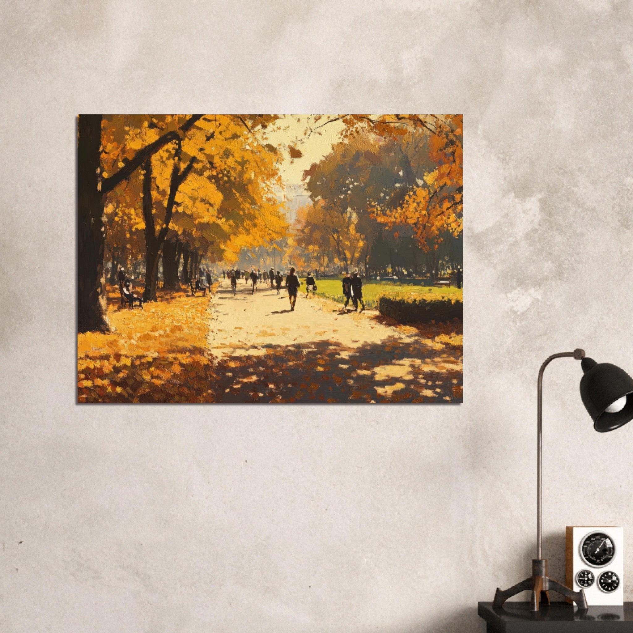 Fine Art Poster Landscape - Autumn Park with Strolling Figures A vast park 3 - Shop Ai Art WebShop - Digital Art online Store