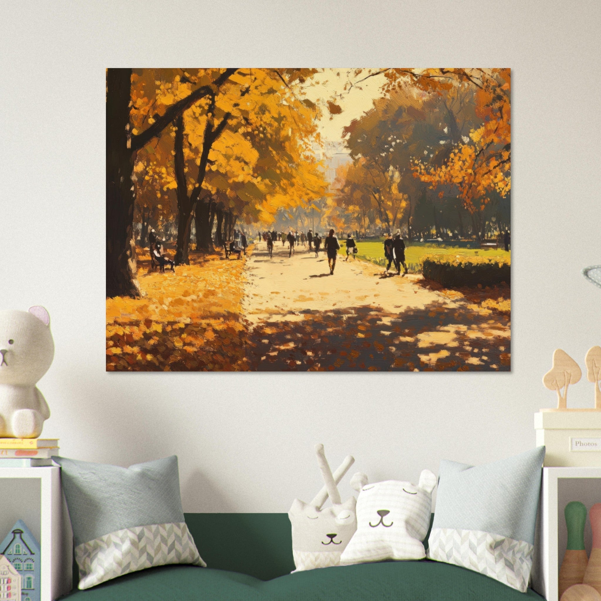 Fine Art Poster Landscape - Autumn Park with Strolling Figures A vast park 3 - Shop Ai Art WebShop - Digital Art online Store