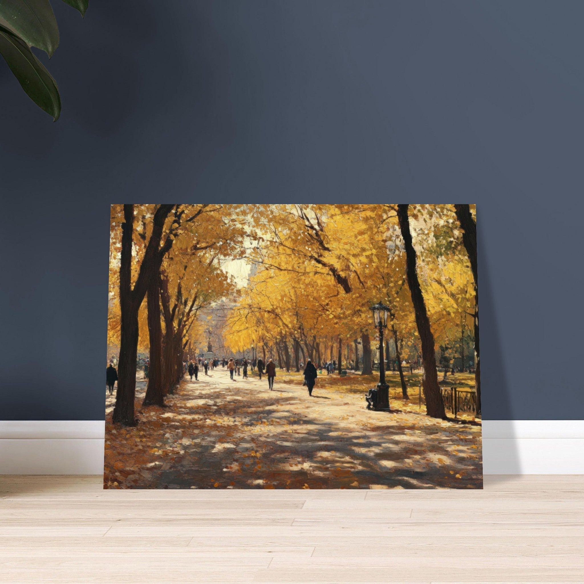 Fine Art Poster Landscape - Autumn Park with Strolling Figures A vast park - Shop Ai Art WebShop - Digital Art online Store