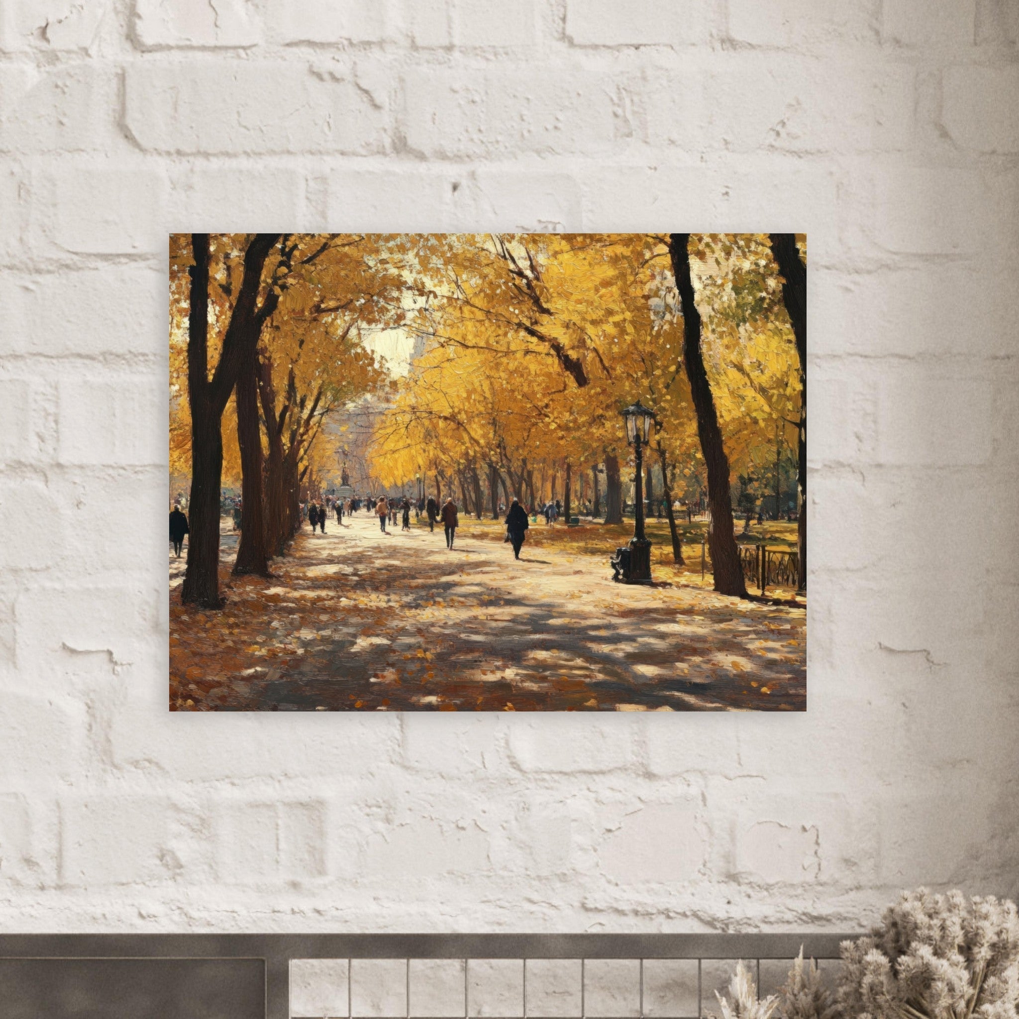 Fine Art Poster Landscape - Autumn Park with Strolling Figures A vast park - Shop Ai Art WebShop - Digital Art online Store