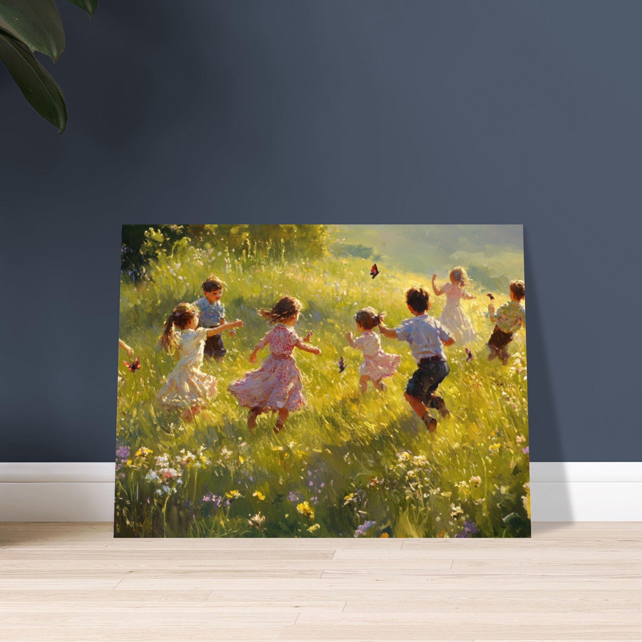 Fine Art Poster Landscape - Children Playing in a Meadow A sunlit country 2 - Shop Ai Art WebShop - Digital Art online Store