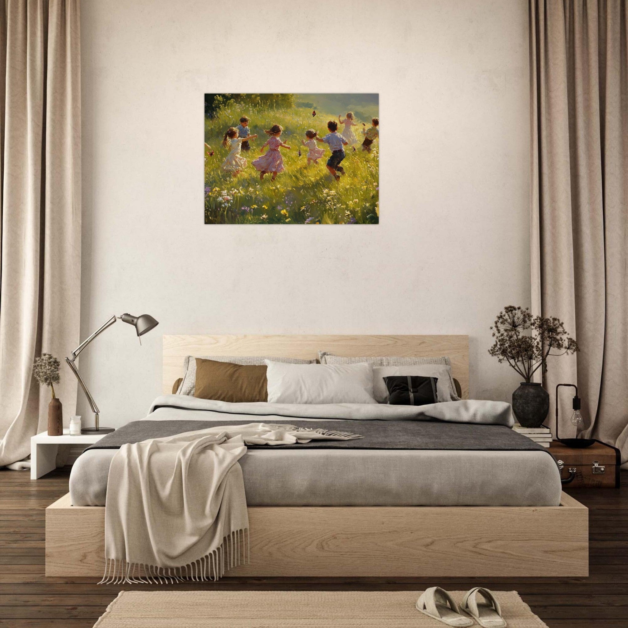 Fine Art Poster Landscape - Children Playing in a Meadow A sunlit country 2 - Shop Ai Art WebShop - Digital Art online Store