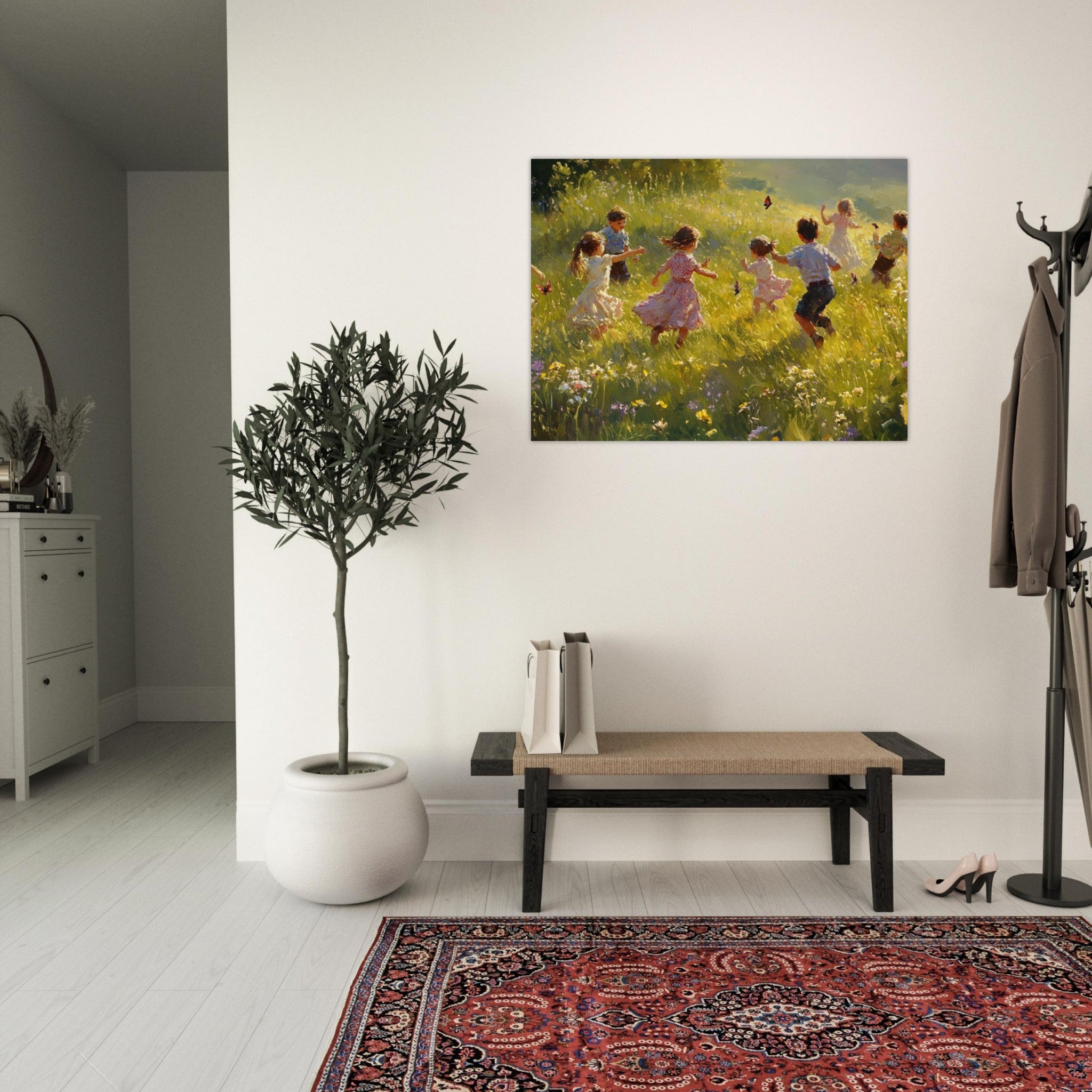 Fine Art Poster Landscape - Children Playing in a Meadow A sunlit country 2 - Shop Ai Art WebShop - Digital Art online Store