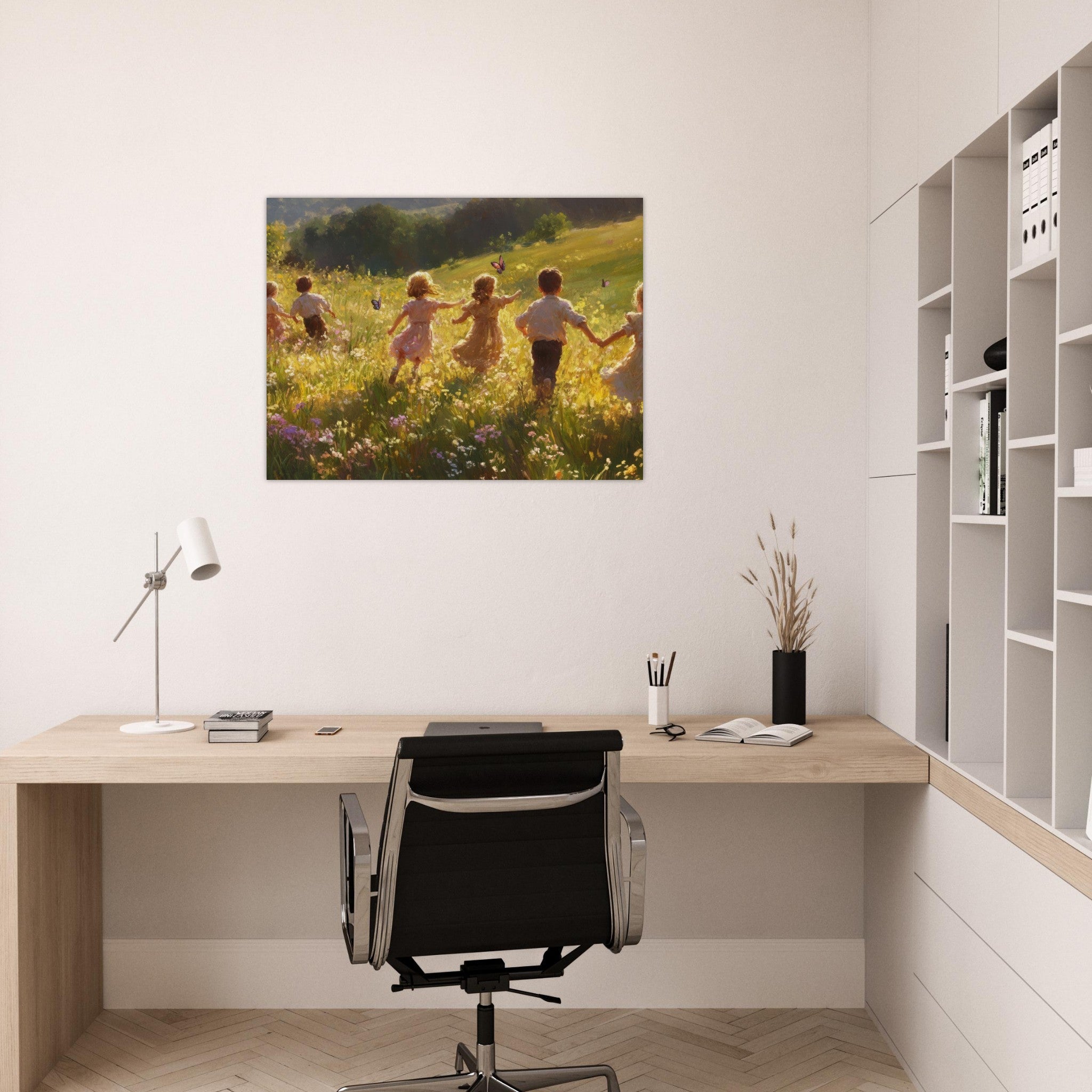 Fine Art Poster Landscape - Children Playing in a Meadow A sunlit country - Shop Ai Art WebShop - Digital Art online Store