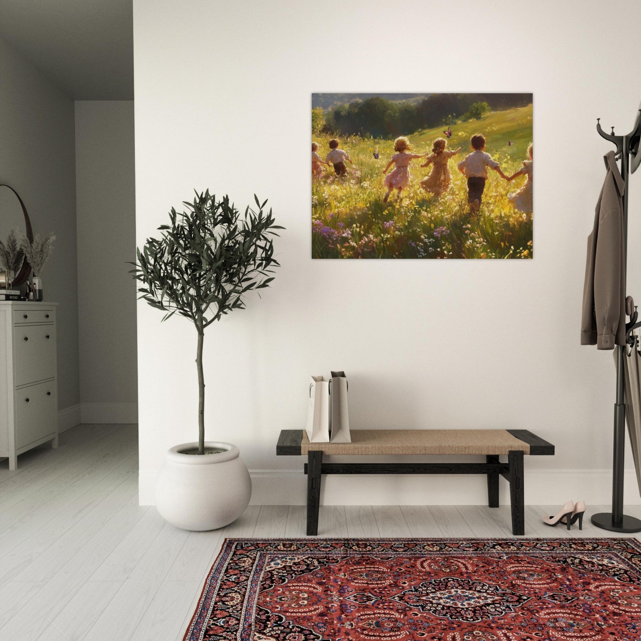 Fine Art Poster Landscape - Children Playing in a Meadow A sunlit country - Shop Ai Art WebShop - Digital Art online Store