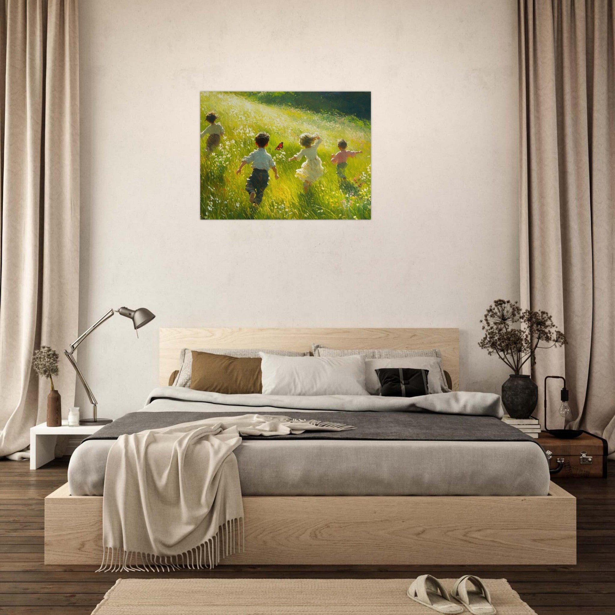 Fine Art Poster Landscape - Children Playing in a Meadow A sunlit country 3 - Shop Ai Art WebShop - Digital Art online Store