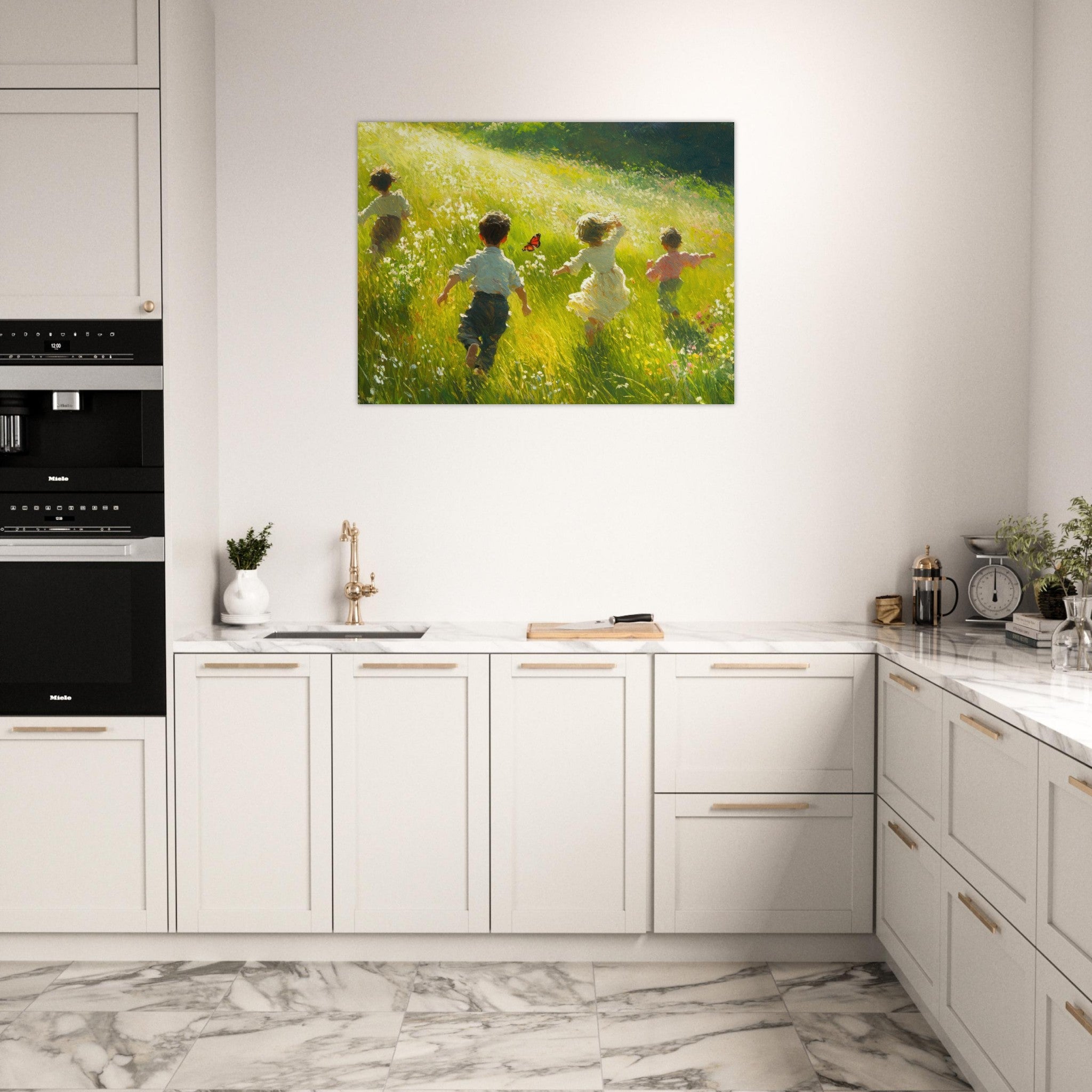 Fine Art Poster Landscape - Children Playing in a Meadow A sunlit country 3 - Shop Ai Art WebShop - Digital Art online Store