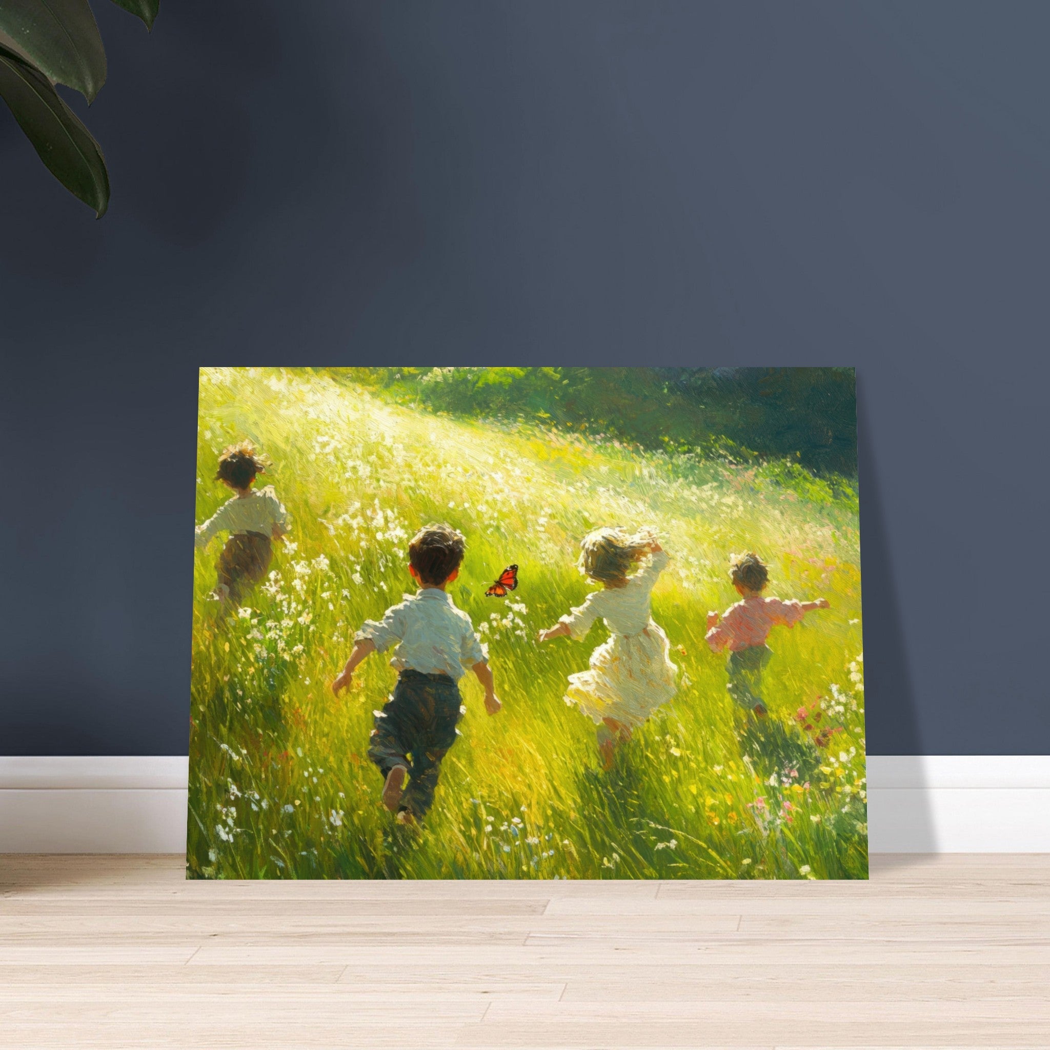Fine Art Poster Landscape - Children Playing in a Meadow A sunlit country 3 - Shop Ai Art WebShop - Digital Art online Store