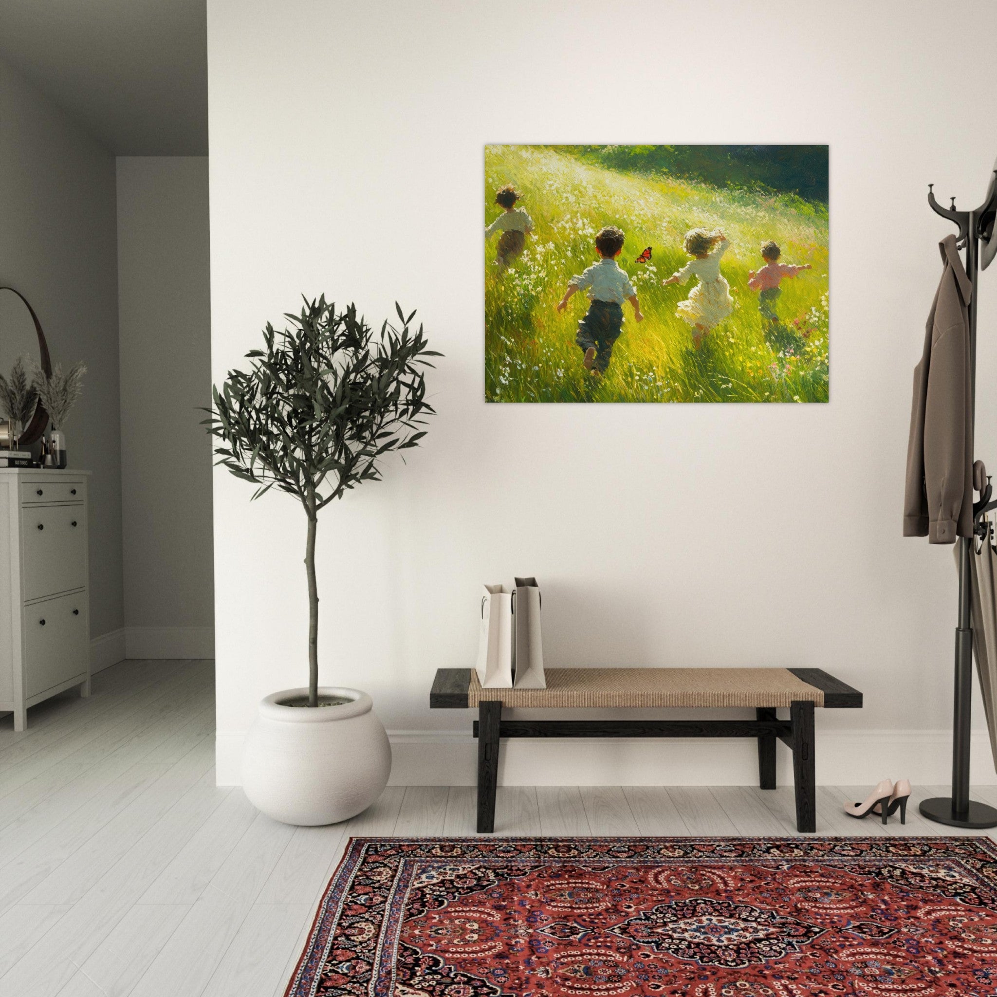 Fine Art Poster Landscape - Children Playing in a Meadow A sunlit country 3 - Shop Ai Art WebShop - Digital Art online Store