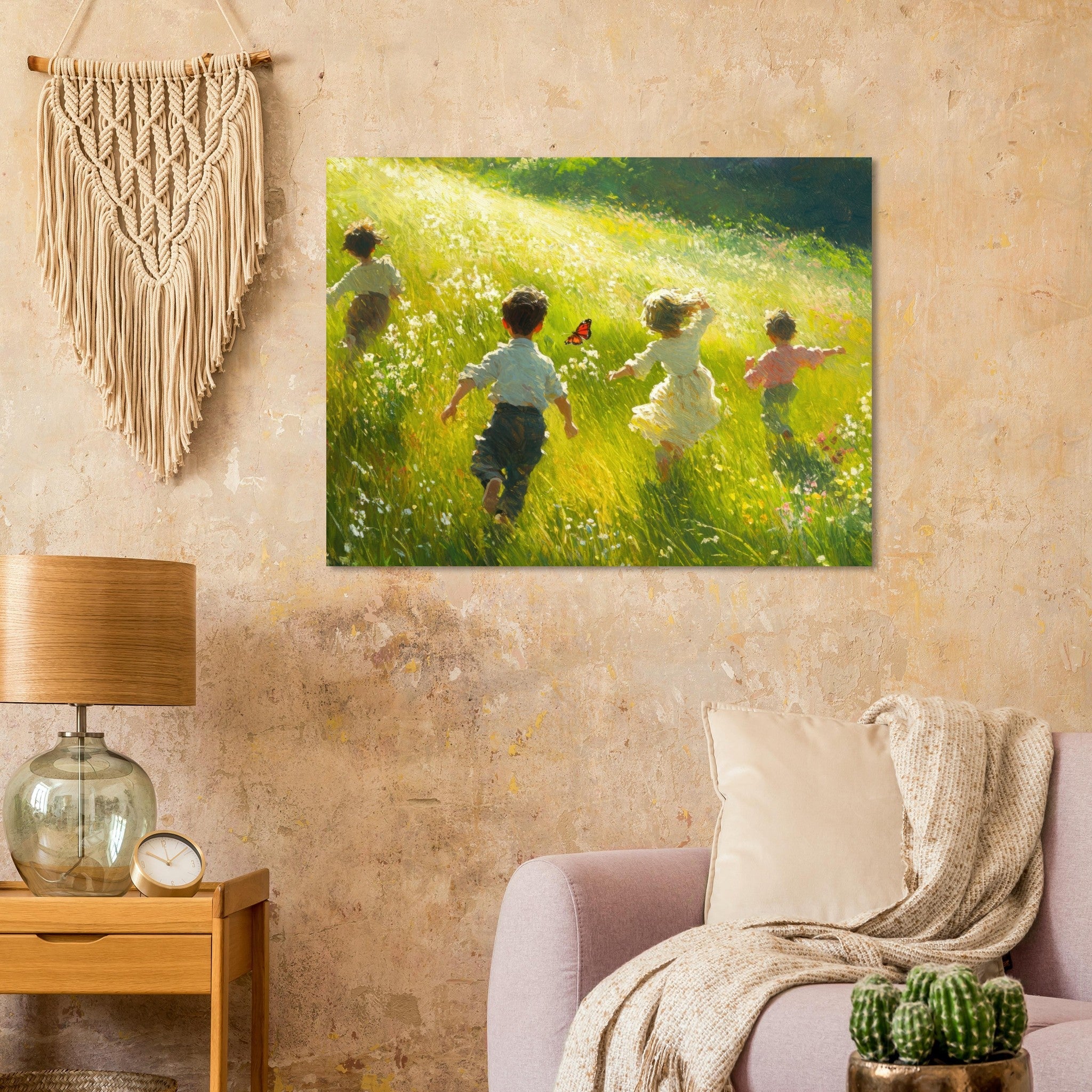 Fine Art Poster Landscape - Children Playing in a Meadow A sunlit country 3 - Shop Ai Art WebShop - Digital Art online Store
