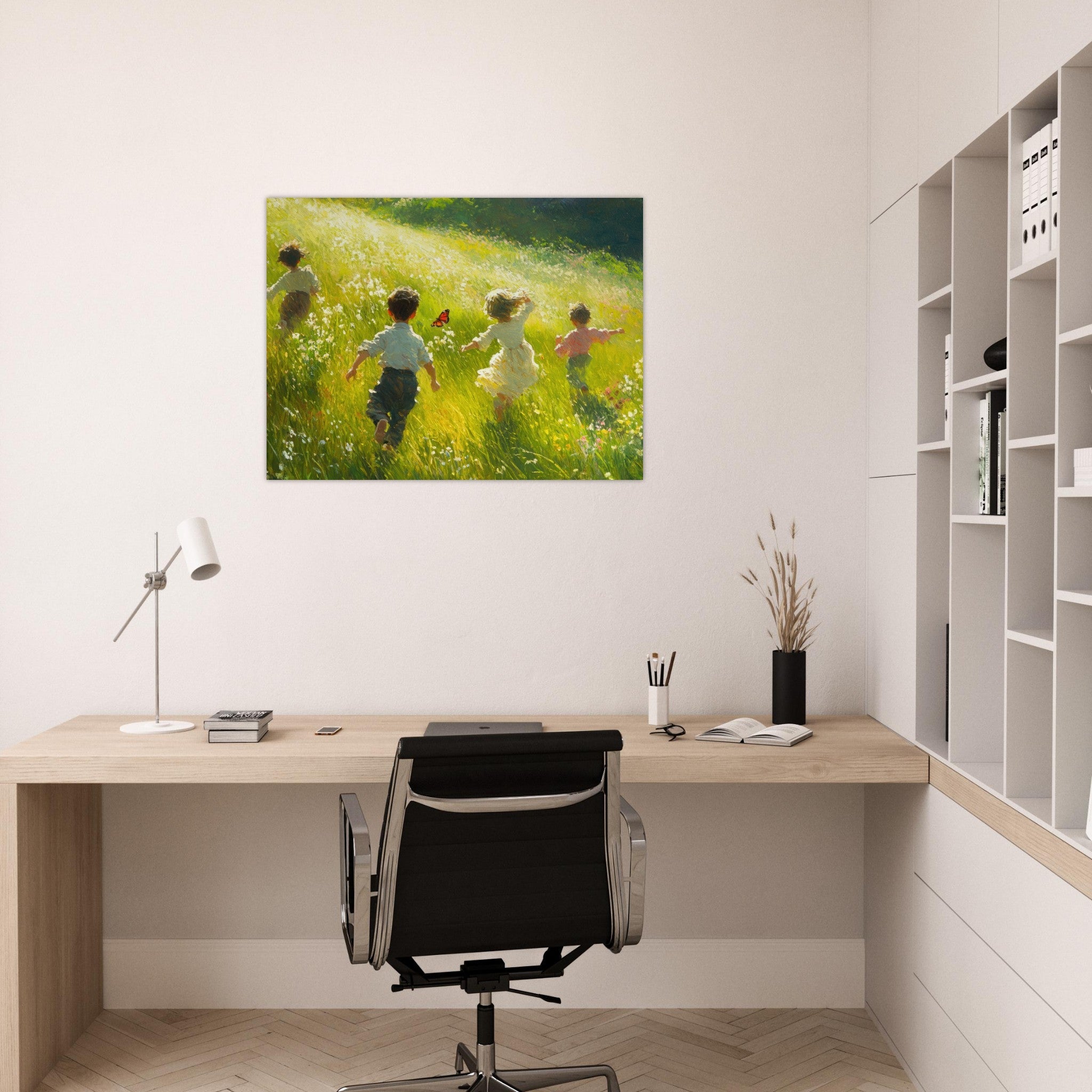 Fine Art Poster Landscape - Children Playing in a Meadow A sunlit country 3 - Shop Ai Art WebShop - Digital Art online Store