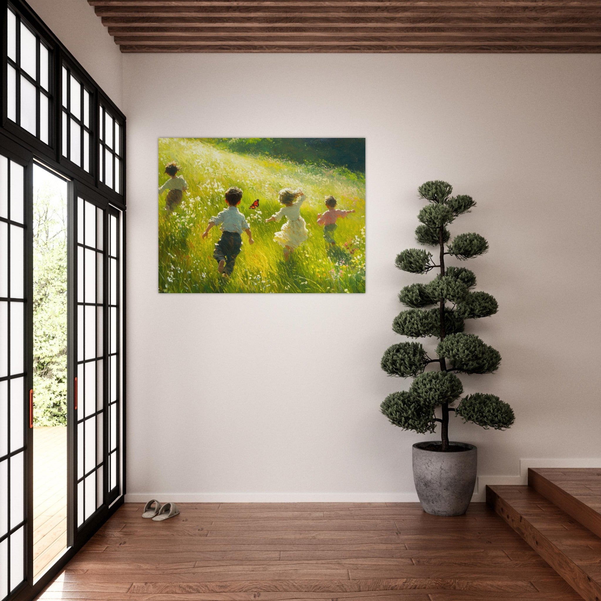 Fine Art Poster Landscape - Children Playing in a Meadow A sunlit country 3 - Shop Ai Art WebShop - Digital Art online Store