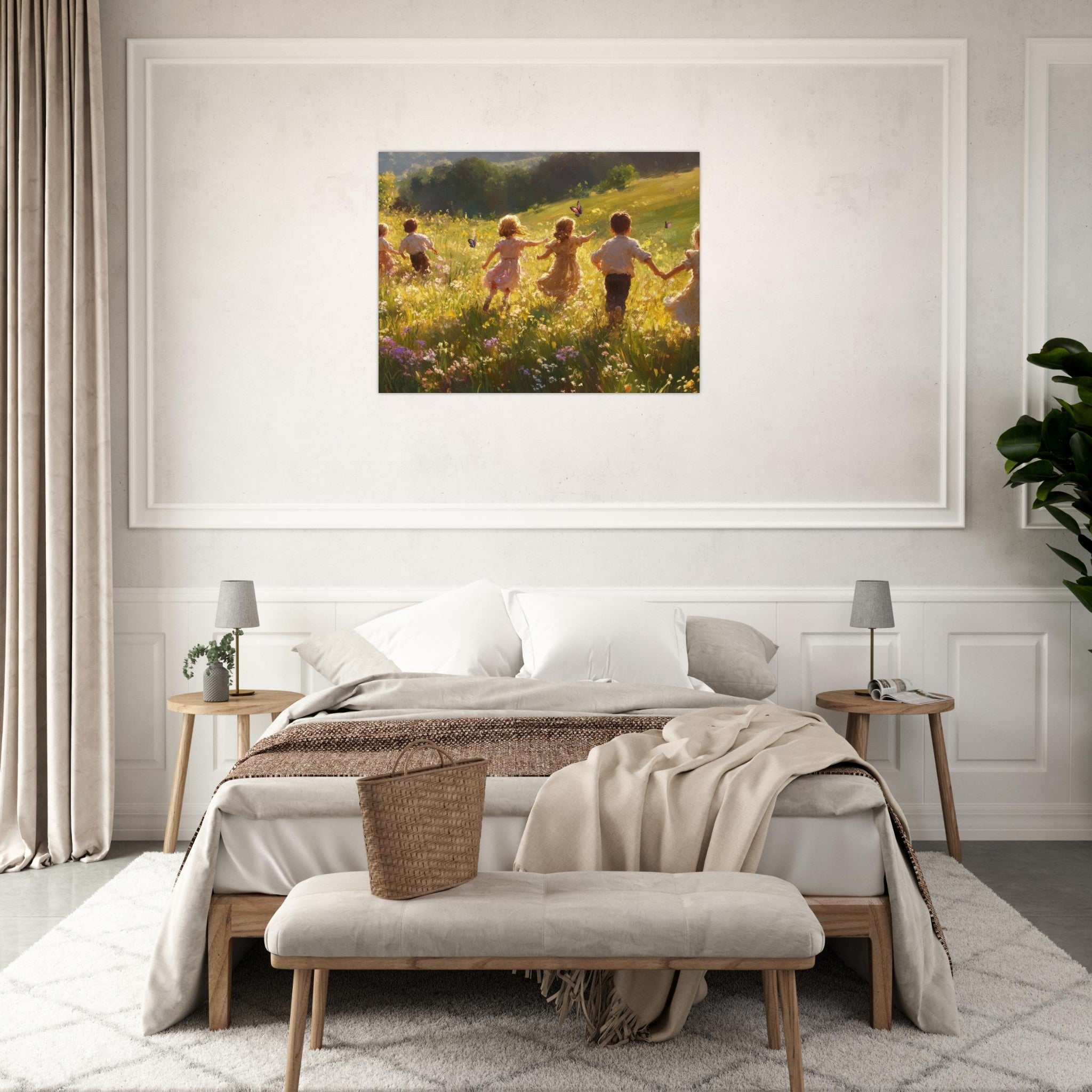 Fine Art Poster Landscape - Children Playing in a Meadow A sunlit country - Shop Ai Art WebShop - Digital Art online Store