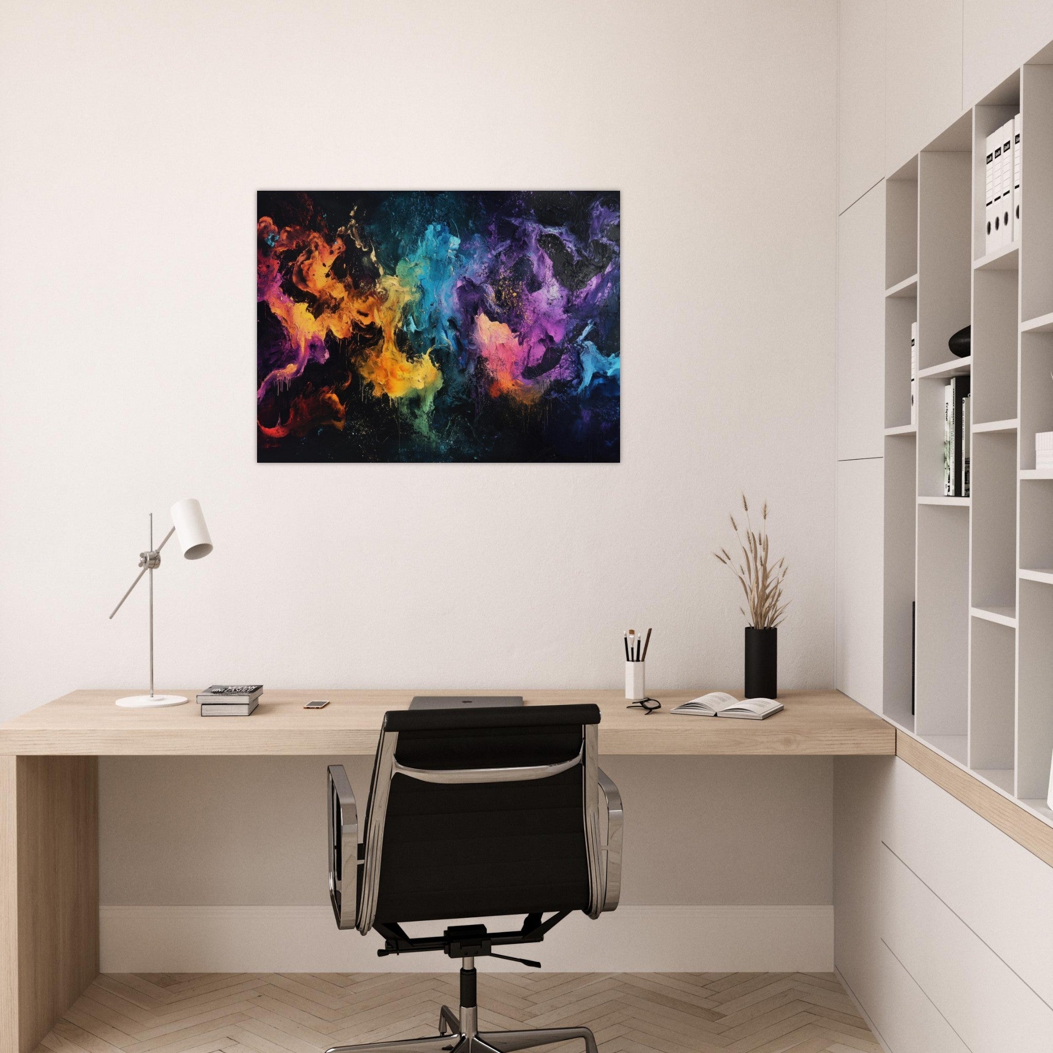 Fine Art Poster Landscape - Chromatic Abyss A dark infinite void punctured - Shop Ai Art WebShop - Digital Art online Store