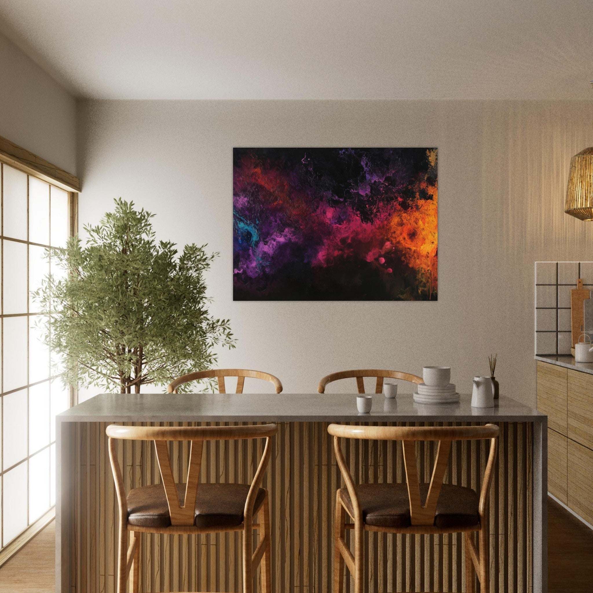 Fine Art Poster Landscape - Chromatic Abyss A dark infinite void punctured 2 - Shop Ai Art WebShop - Digital Art online Store