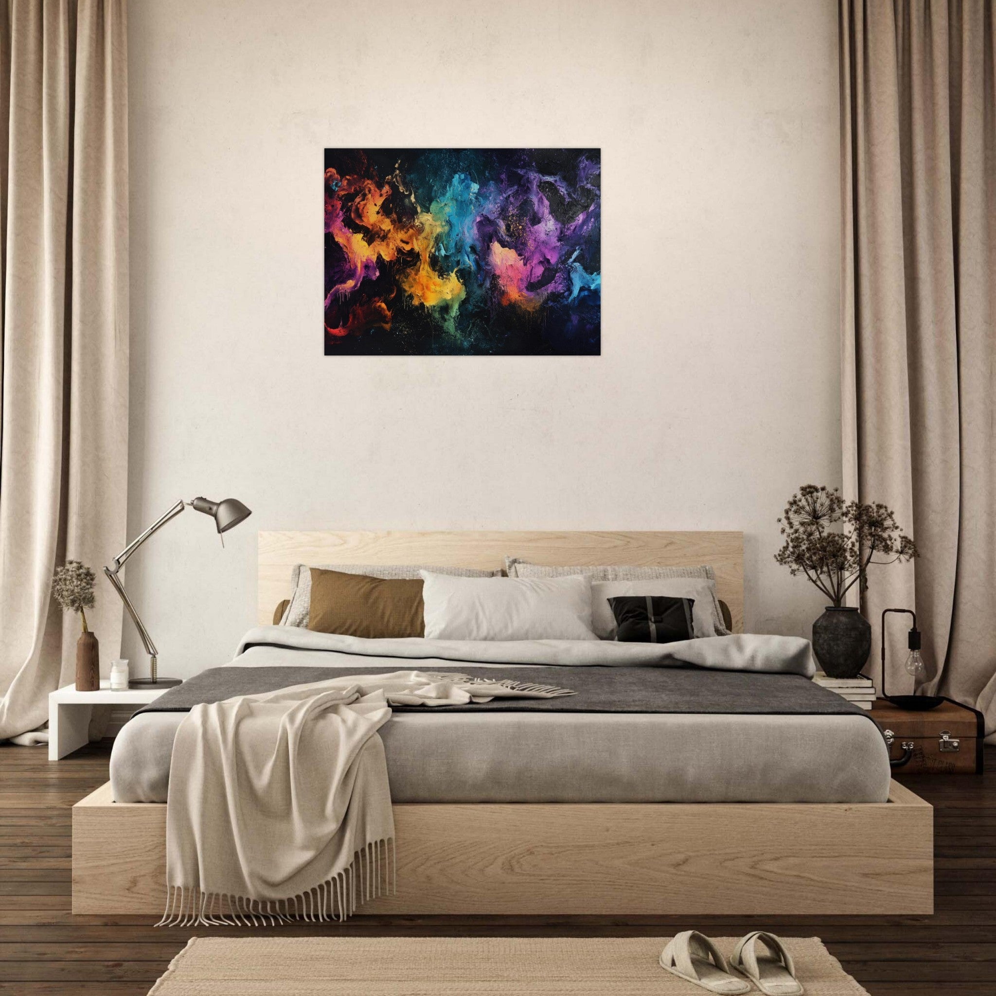 Fine Art Poster Landscape - Chromatic Abyss A dark infinite void punctured - Shop Ai Art WebShop - Digital Art online Store