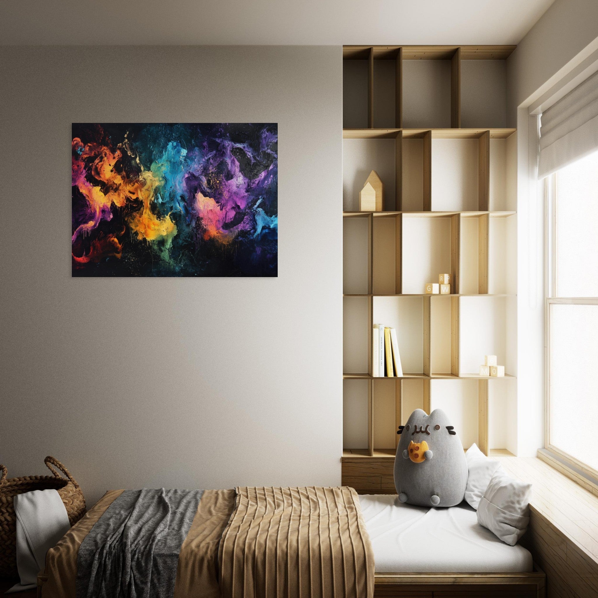 Fine Art Poster Landscape - Chromatic Abyss A dark infinite void punctured - Shop Ai Art WebShop - Digital Art online Store