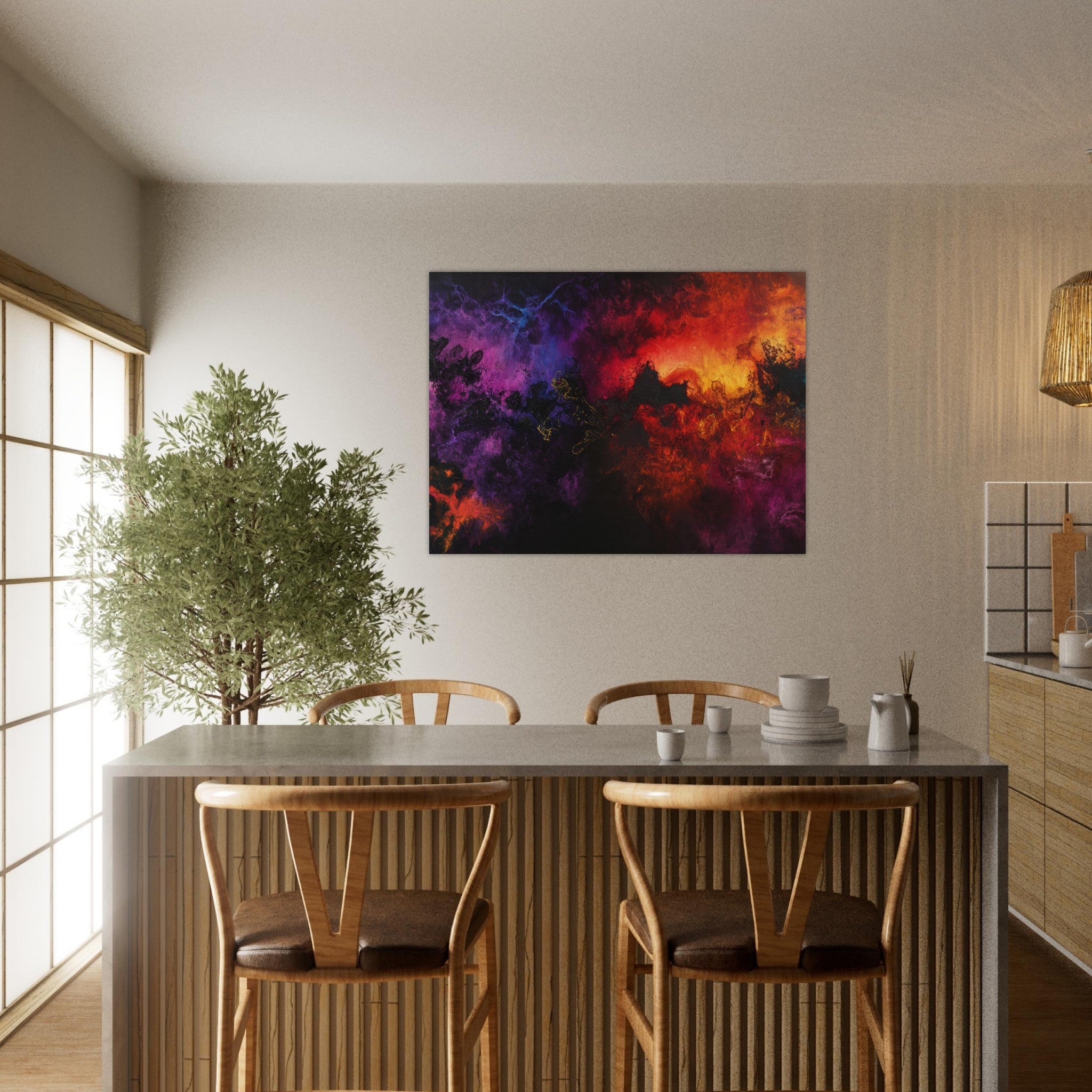 Fine Art Poster Landscape - Chromatic Abyss A dark infinite void punctured 3 - Shop Ai Art WebShop - Digital Art online Store