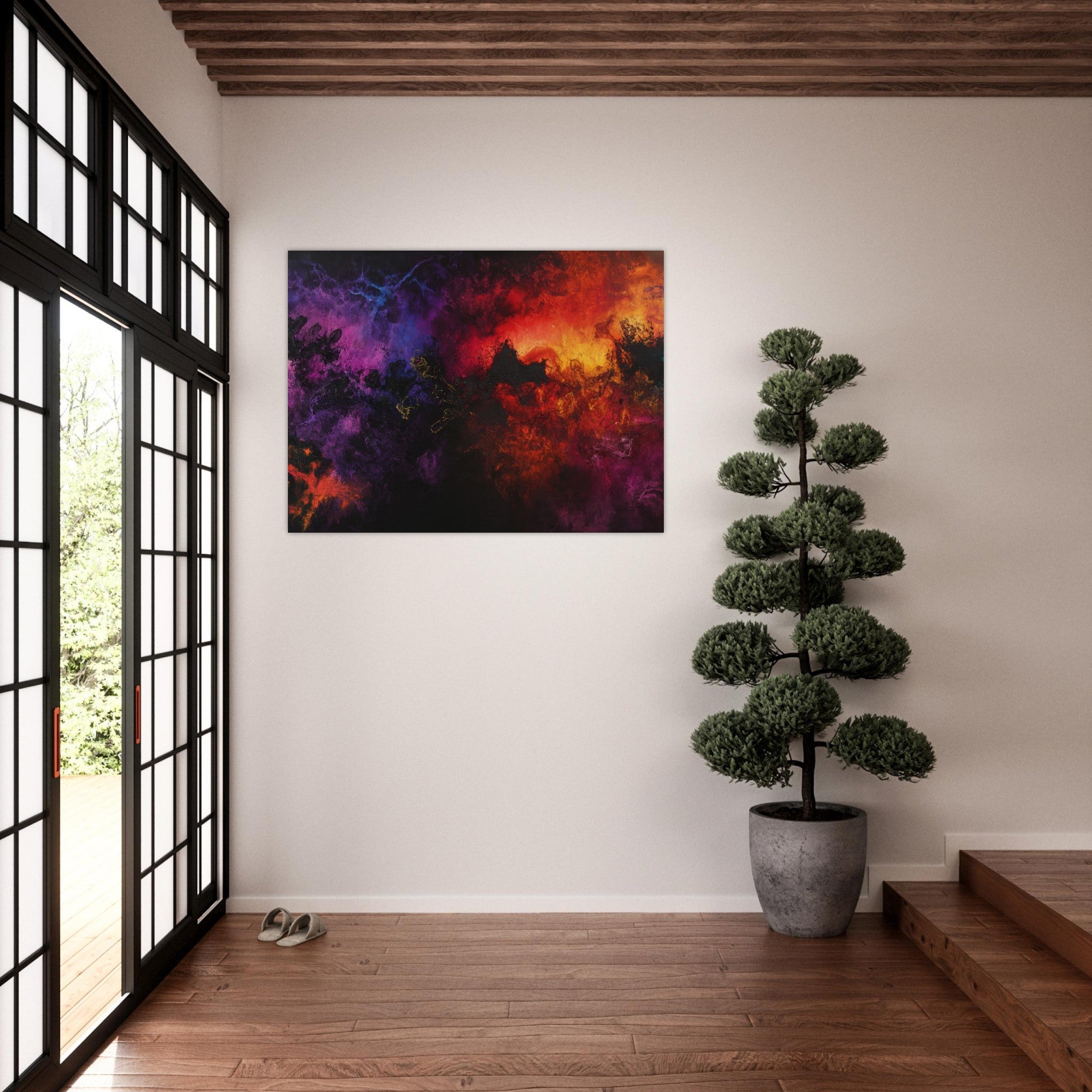 Fine Art Poster Landscape - Chromatic Abyss A dark infinite void punctured 3 - Shop Ai Art WebShop - Digital Art online Store
