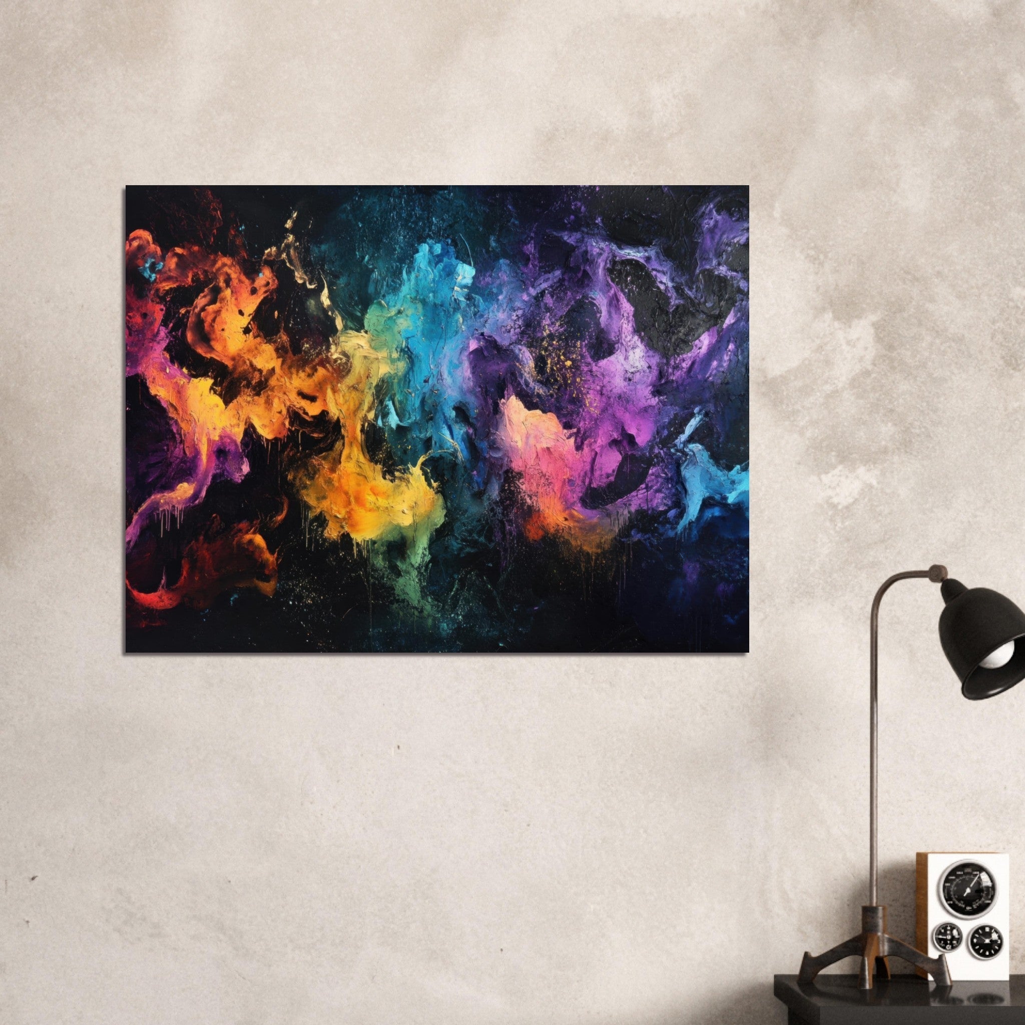 Fine Art Poster Landscape - Chromatic Abyss A dark infinite void punctured - Shop Ai Art WebShop - Digital Art online Store