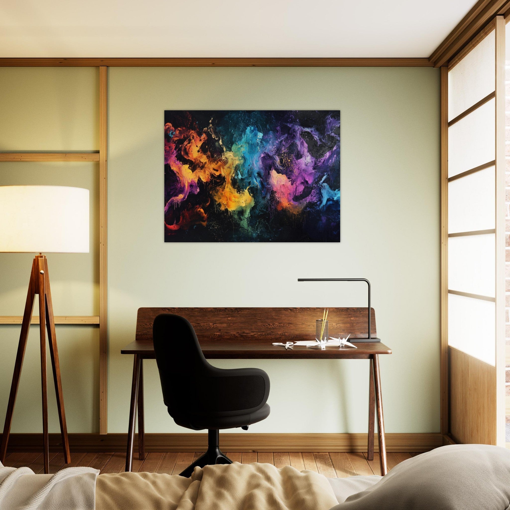 Fine Art Poster Landscape - Chromatic Abyss A dark infinite void punctured - Shop Ai Art WebShop - Digital Art online Store