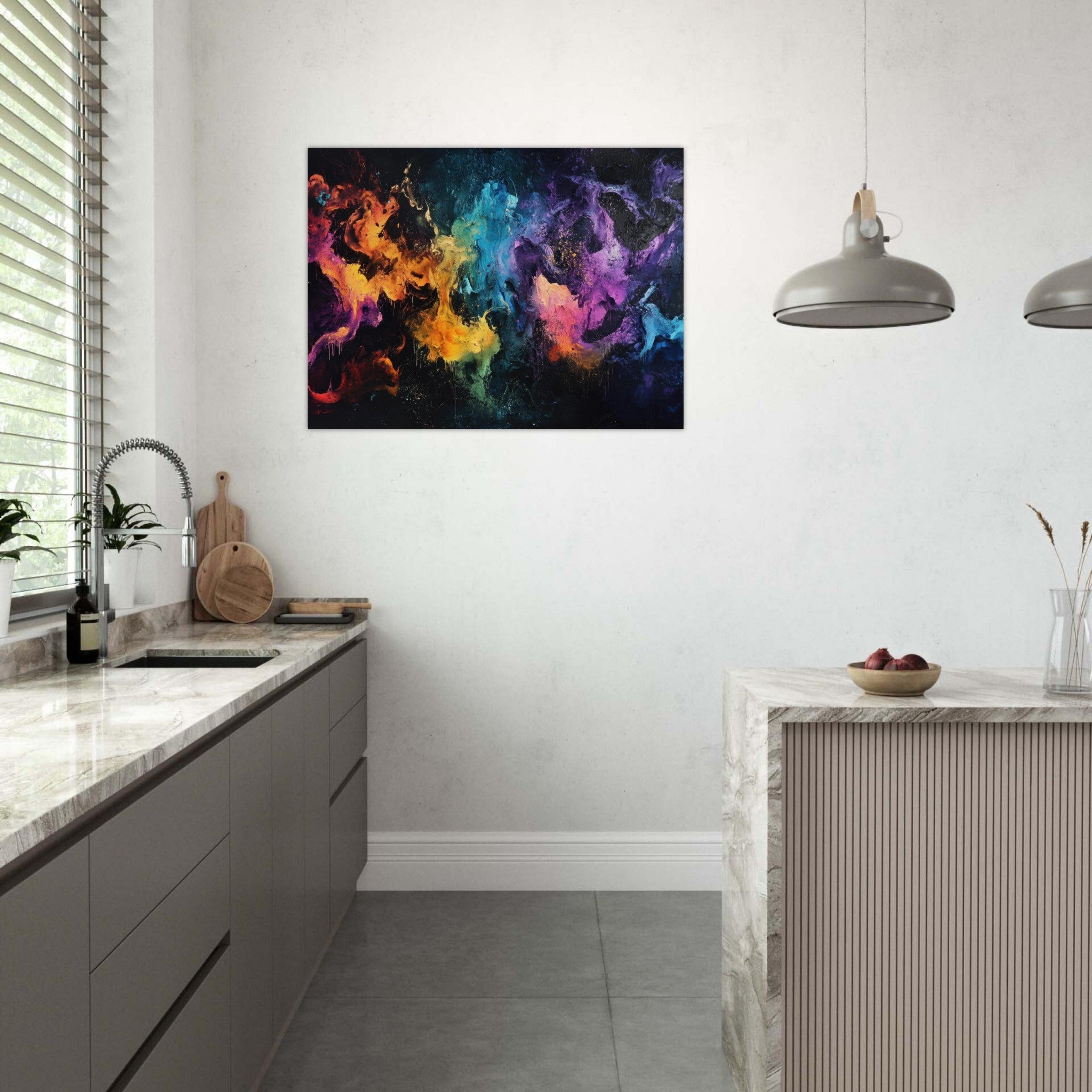 Fine Art Poster Landscape - Chromatic Abyss A dark infinite void punctured - Shop Ai Art WebShop - Digital Art online Store