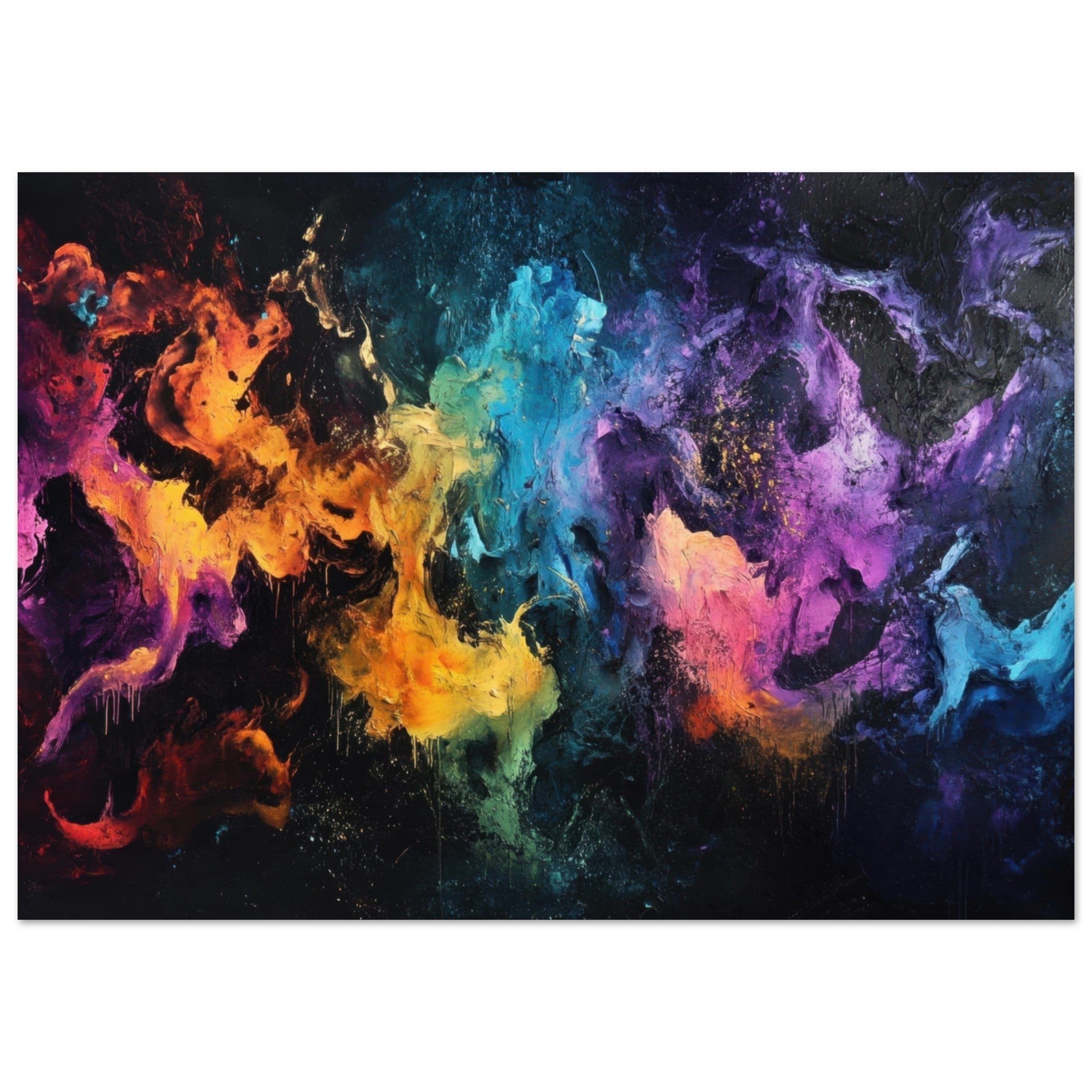 Fine Art Poster Landscape - Chromatic Abyss A dark infinite void punctured - Shop Ai Art WebShop - Digital Art online Store