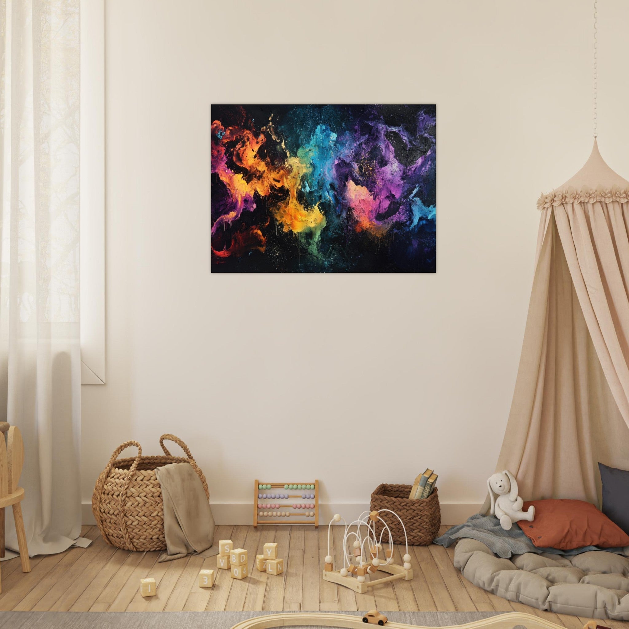 Fine Art Poster Landscape - Chromatic Abyss A dark infinite void punctured - Shop Ai Art WebShop - Digital Art online Store